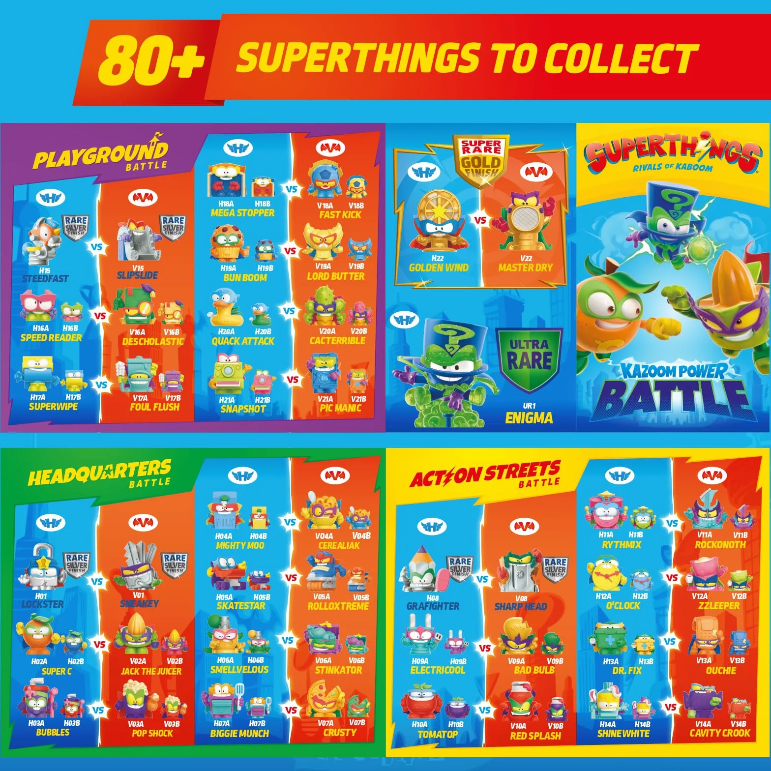 SUPERTHINGS KAZOOM POWER Battle – 10 Pack. Zawartość: 10 Superthingsów (1 niespodzianka i 1 kapitan w złotym kolorze). Zestaw 2/2