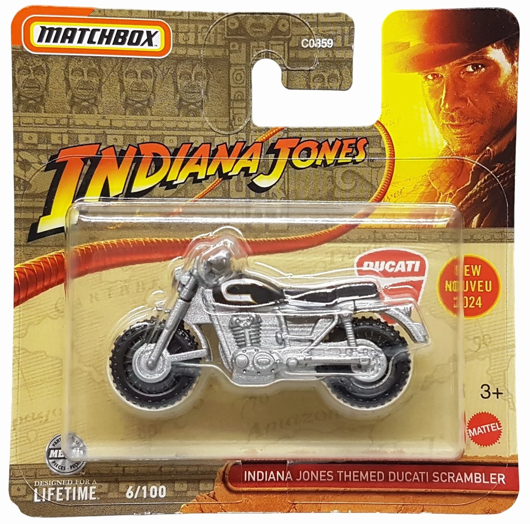 Matchbox - Ducati Scrambler - MBX Indiana Jones 6/100 - HVN38 - Short Card - Superfast Lesney - Mattel 20241:64