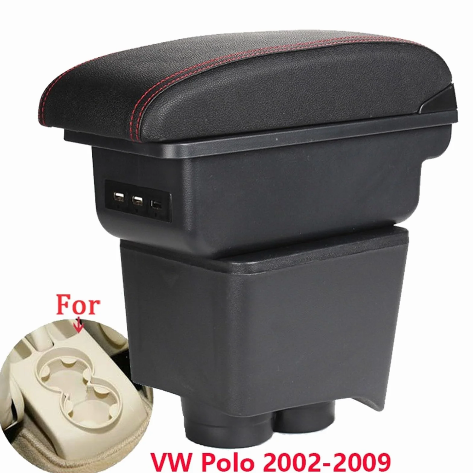 Armsteun Richter Bush Pasuje do Volkswagen Polo 9N3 Podłokietnik Samochodowy Podłokietnik Box 2002-2009 Części do modernizacji Schowek Akcesoria Wnętrza Samochodu USB(B1 Black red 3USB)