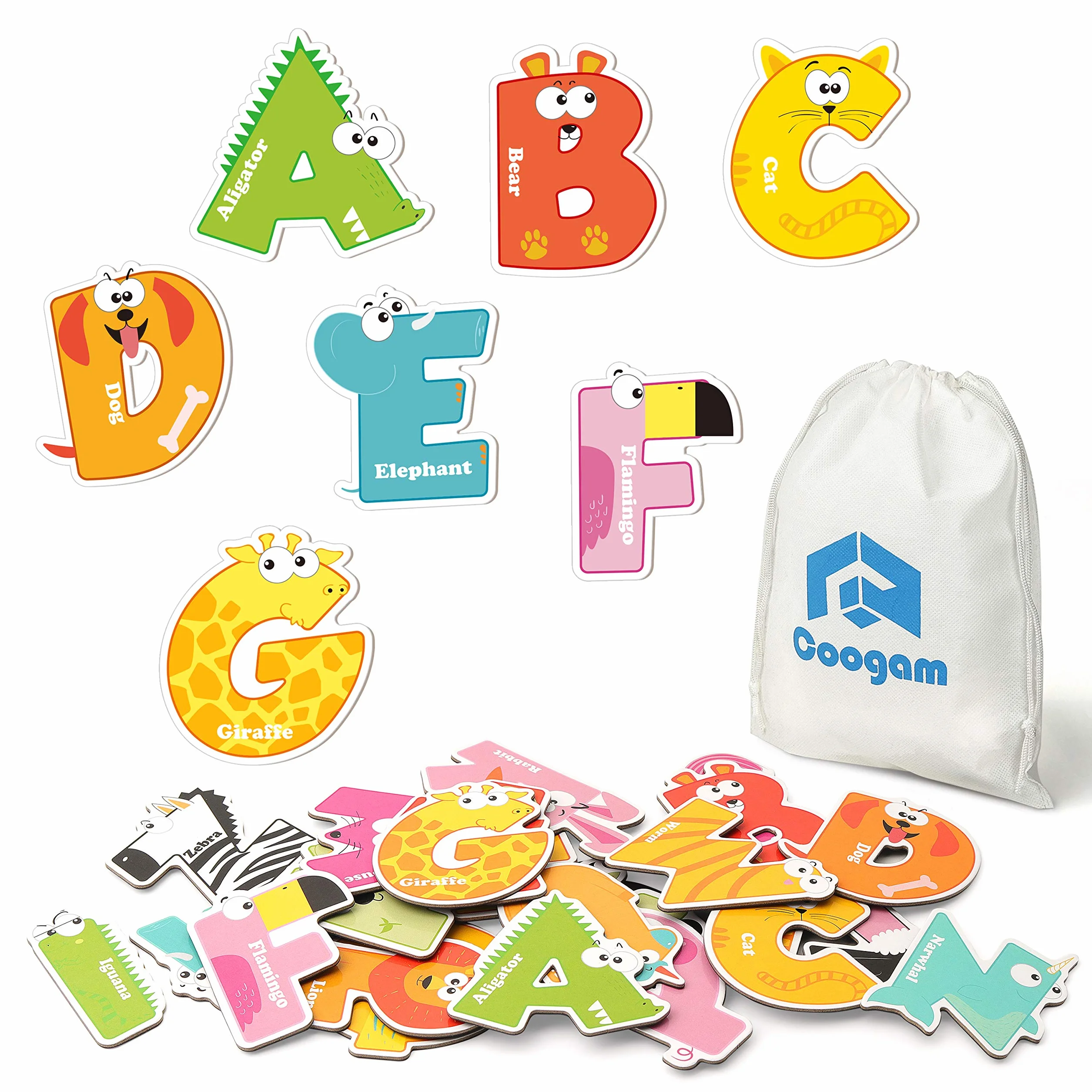 Coogam magnetyczne litery 26 sztuk Jumbo ABC alfabet kolorowy kształt zwierząt duże duże magnesy na lodówkę zestaw zabawek edukacyjnych nauka pisowni gry dla dzieci w wieku 3 4 5 lat