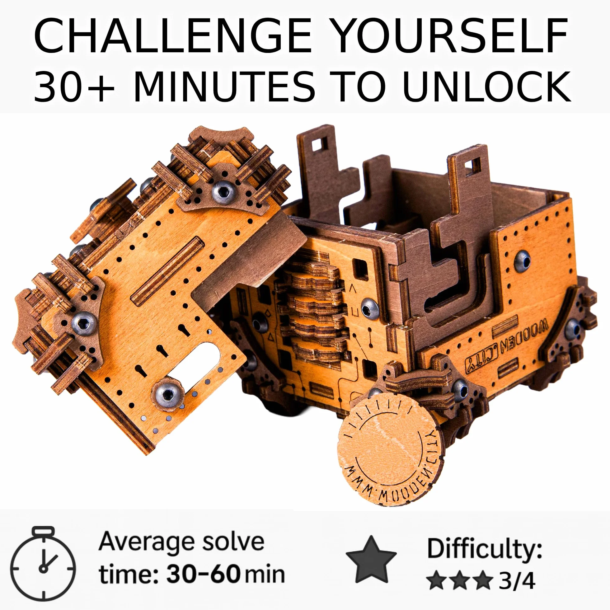 WOODEN.CITY Tesseract's Secret drewniane pudełko na puzzle dla dorosłych - zestaw łamigłówek 3D – pokój ucieczki w pudełku wyzwanie – wyjątkowy prezent dla mężczyzn i kobiet – wyprodukowano w UE