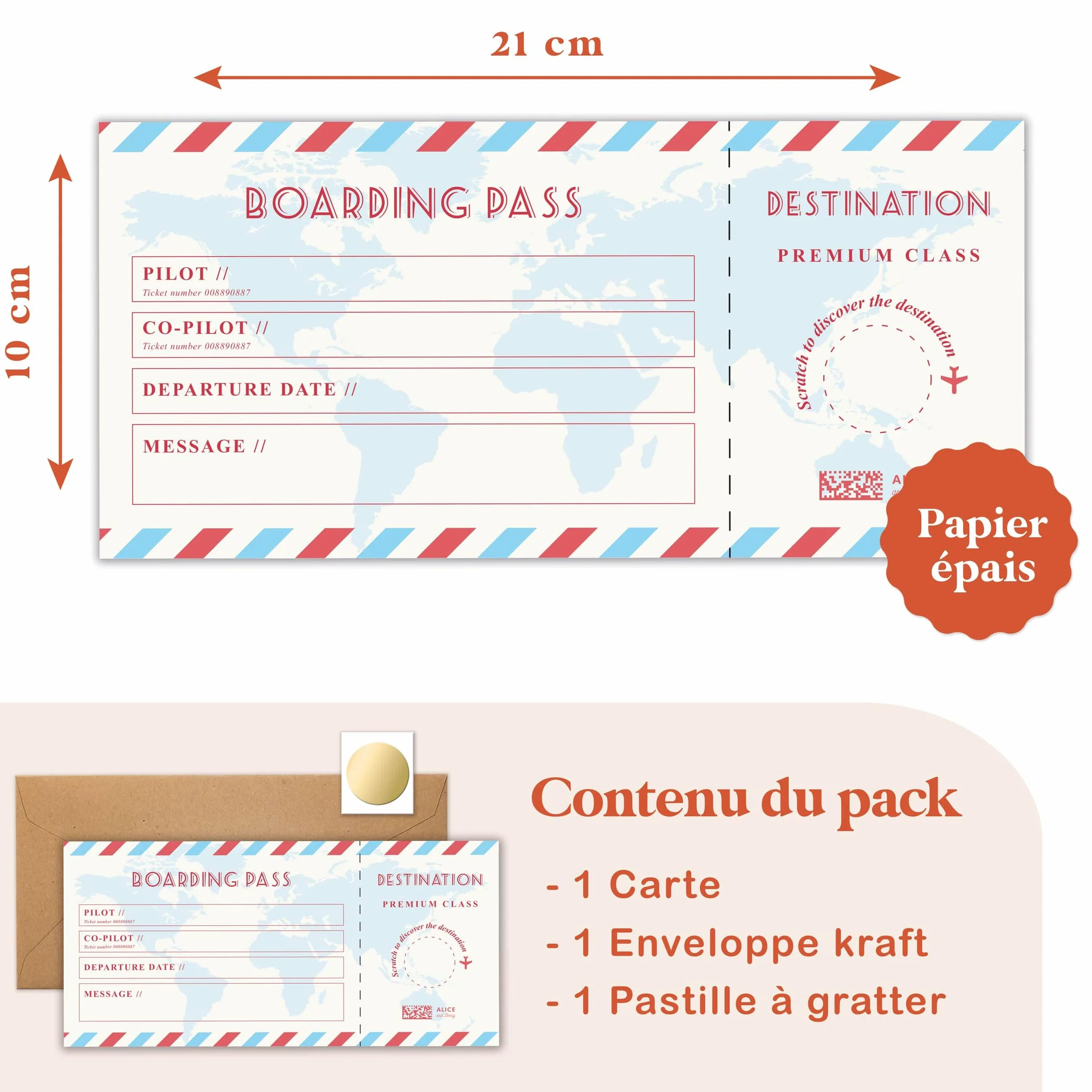 Prezent na zdrapywanie karty podróżniczej - Konfigurowalny bilet na pokład - Bilet lotniczy Prezent - Urodziny, EVJF, prezent dla pary - Angielski model Boarding Pass