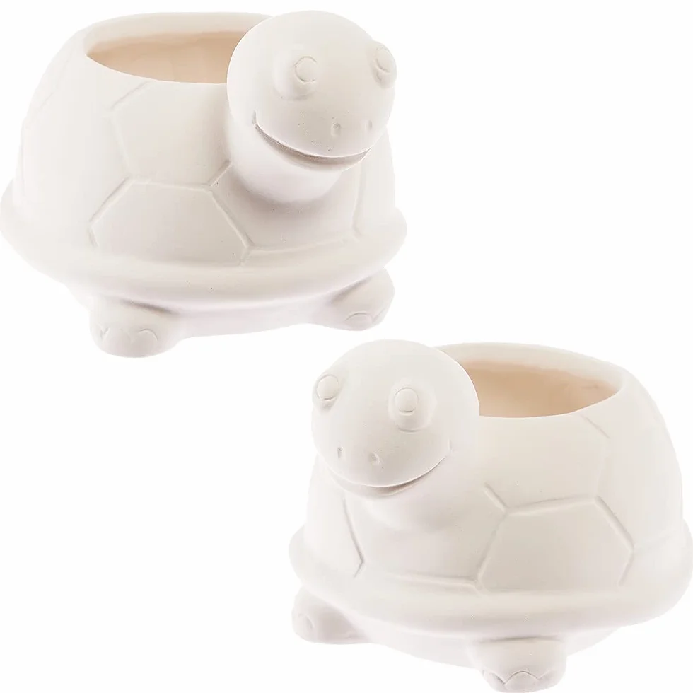 Baker Ross FX594 Ceramiczne doniczki-żółwie - zestaw 2 szt., pomaluj własną doniczkę