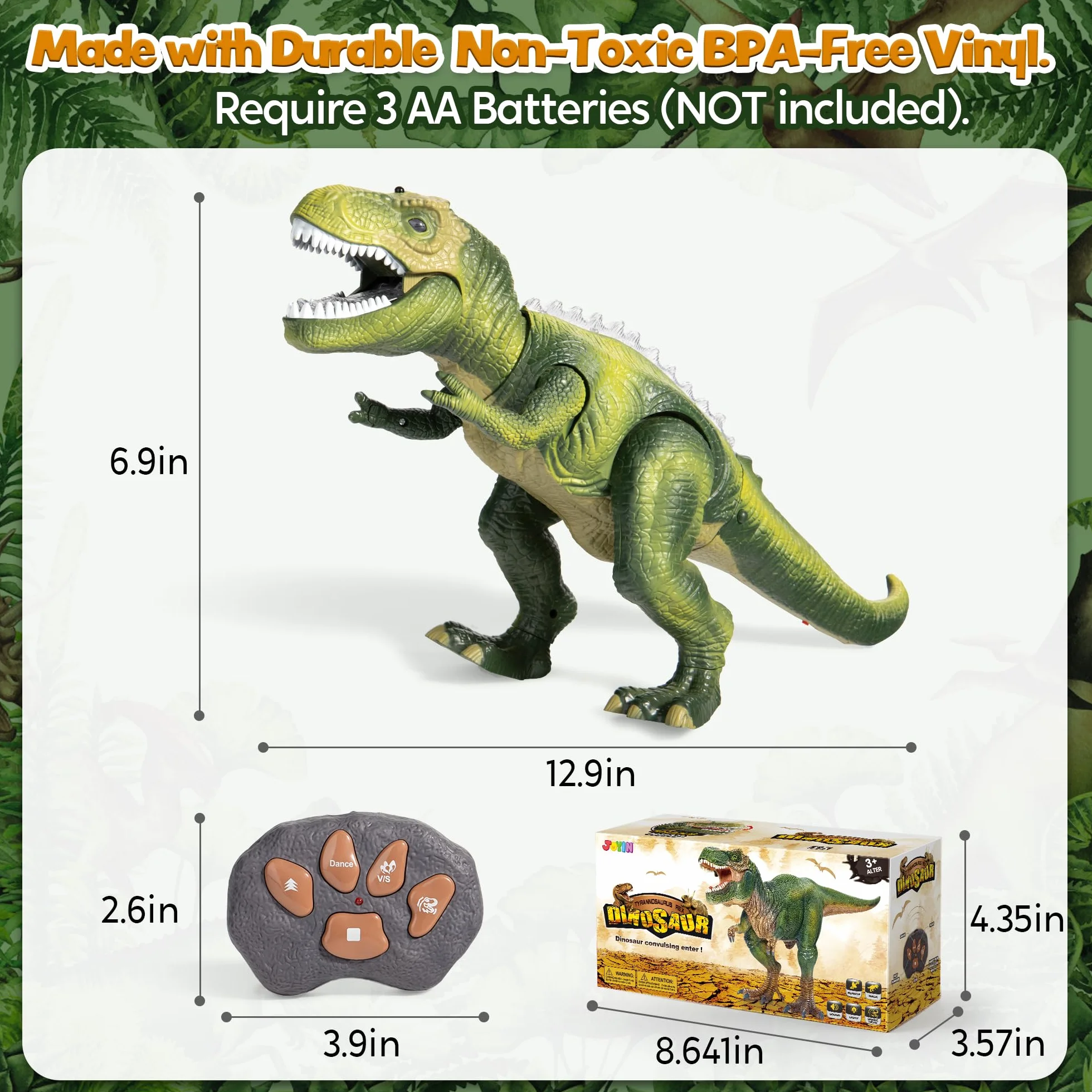JOYIN Zdalnie sterowana zabawka dla dzieci, zabawka dinozaur T-Rex, dinozaur z chodzeniem, rykiem, świecącymi oczami i wstrząsami głową dla małych dzieci, chłopców i dziewczynek