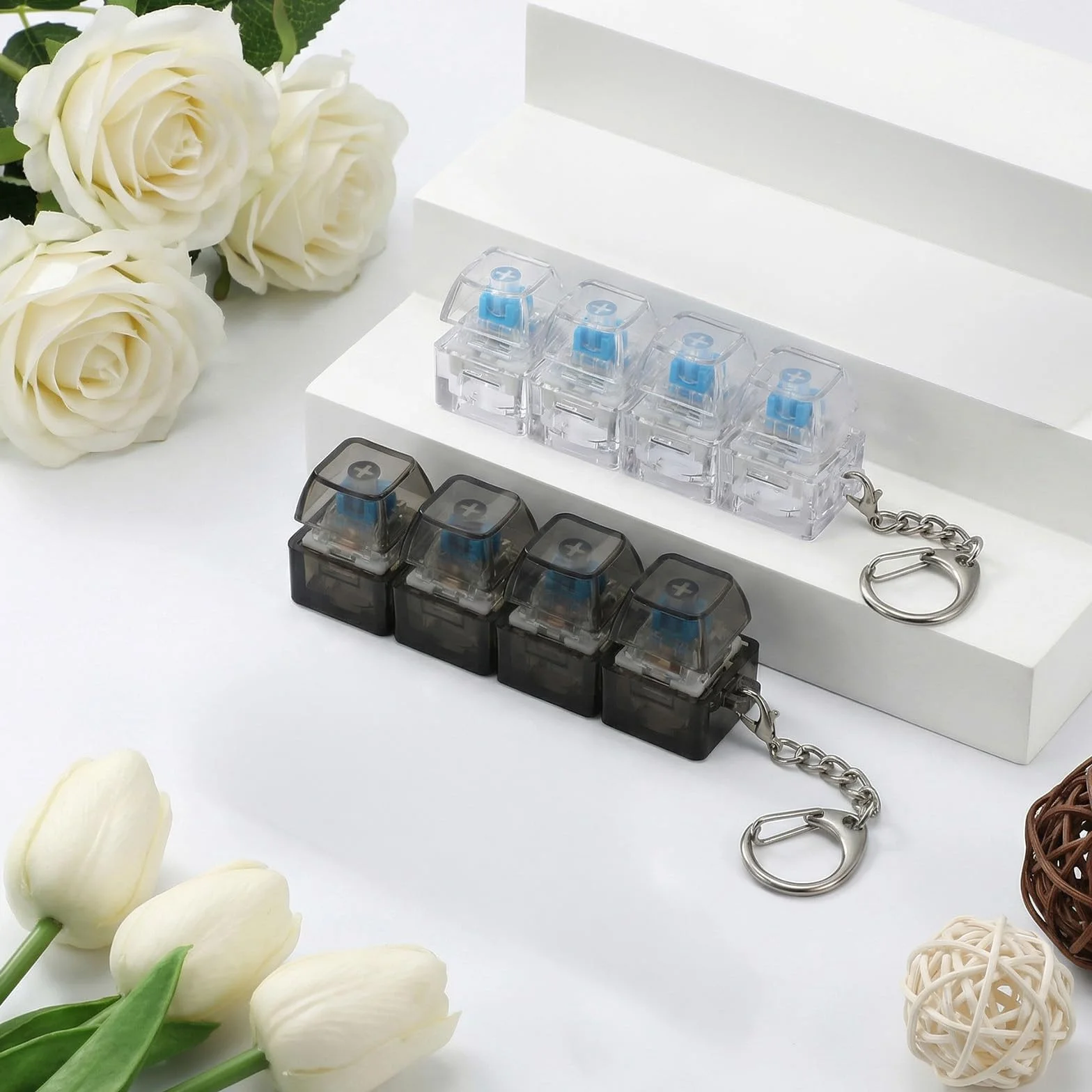 2 sztuki breloczków do kluczy z klawiaturą, zabawna klawiatura Fidget Keychain, breloczek do kluczy, breloczek do kluczy, czarno-biały, do redukcji stresu, dla dorosłych