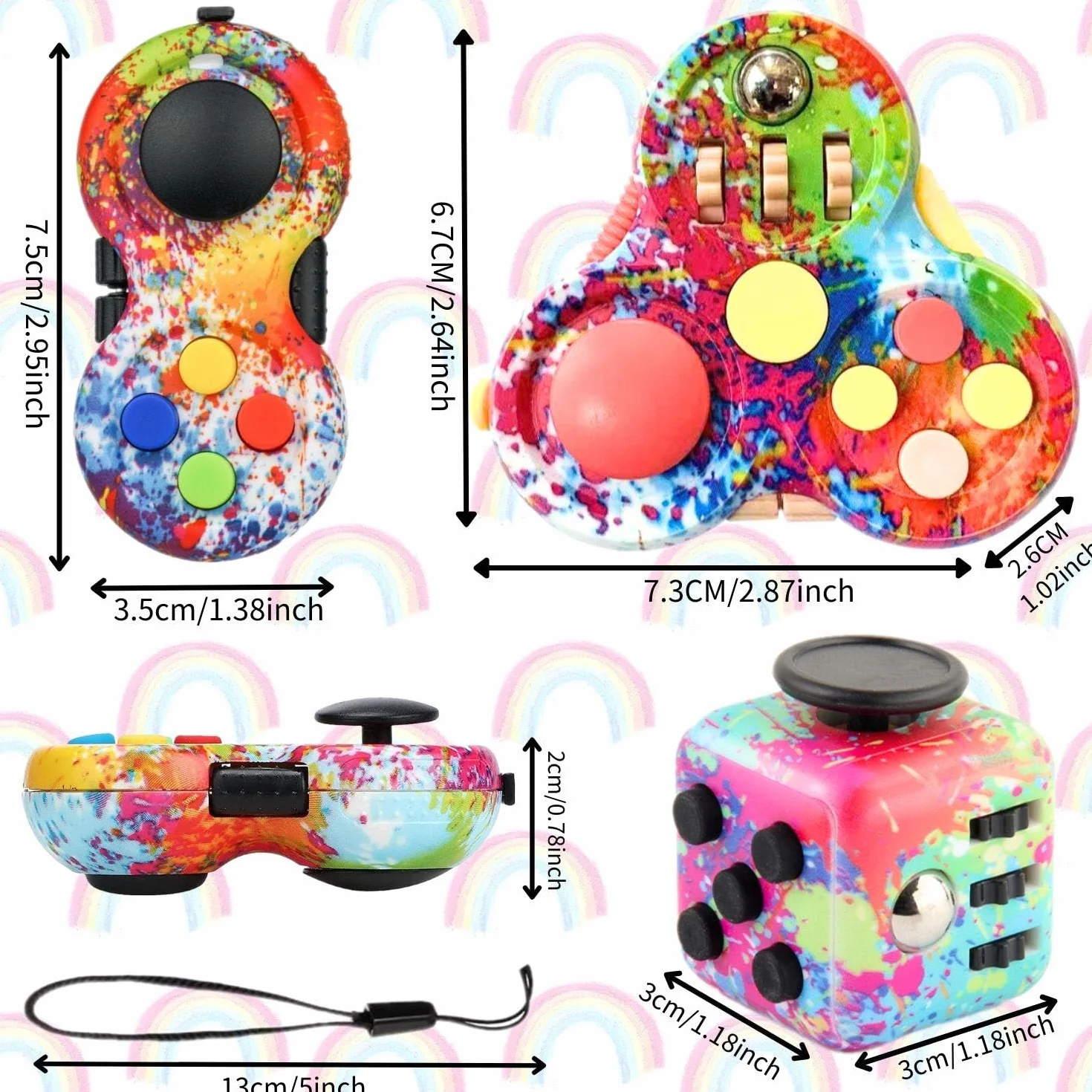 Fidget Toy Cube, antystresowa kostka, antystresowa kostka, kontroler do redukcji stresu w przypadku ADD, ADHD, autyzmu, nastolatków, dzieci, dorosłych (kolor kolorowy)