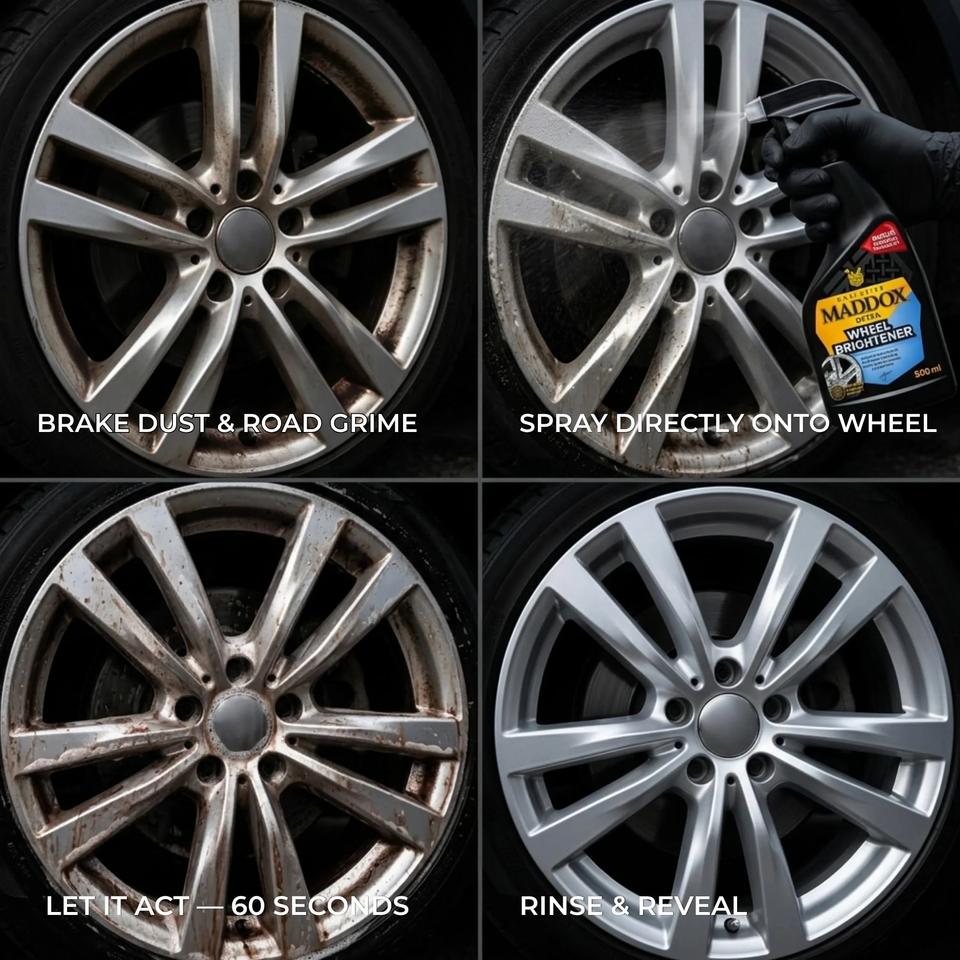 Maddox Detail - Wheel Brightener 500 ml | środek do czyszczenia felg bez kwasu | odtłuszcza, czyści i nadaje połysk w jednym kroku, trwała ochrona przed warunkami atmosferycznymi i brudem,