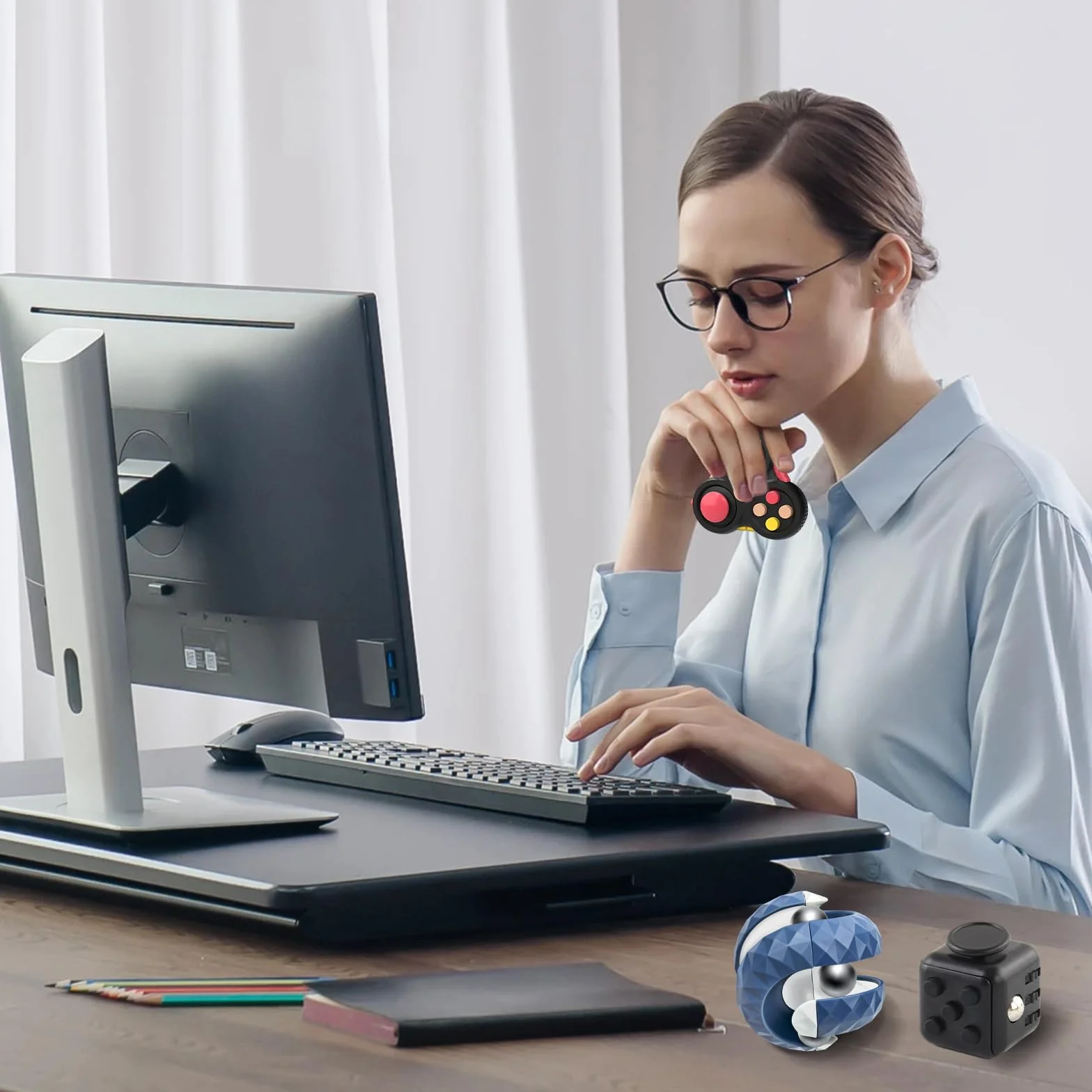 Fidget Cube zestaw 3 zabawek antystresowych, redukujące stres w przypadku nerwowości, obrotowa kula orbitowa do interaktywnych zabawek, kontroler, ADD, ADHD, autyzm, dla dzieci z autyzmem ADD, ADHD,