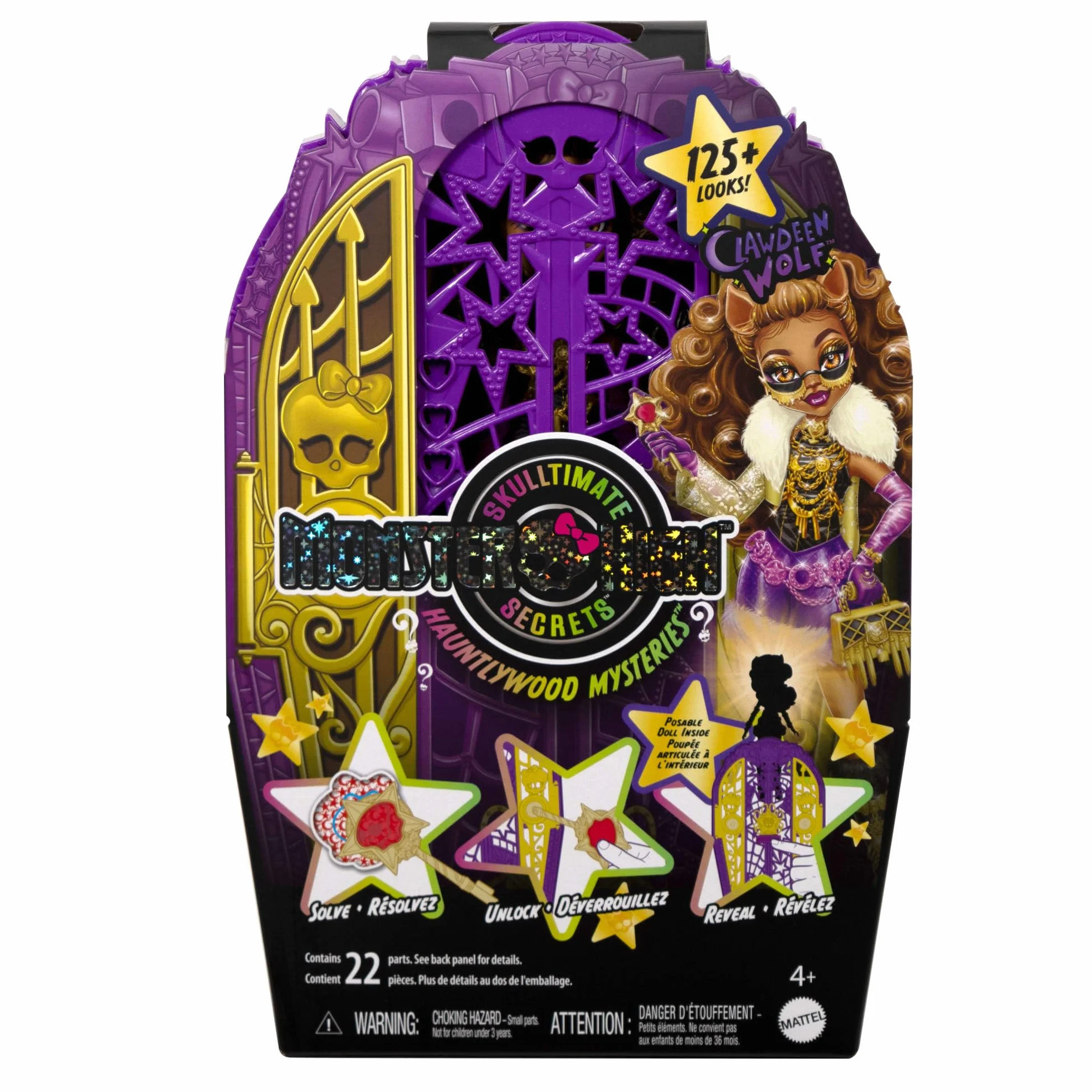 Monster High Straszysekrety Clawdeen Wolf Seria 6 Tajemnice Hollyduch Zestaw lalka, szafa i ponad 19 niespodzianek, w tym ubranka dla lalki i akcesoria, JBG80