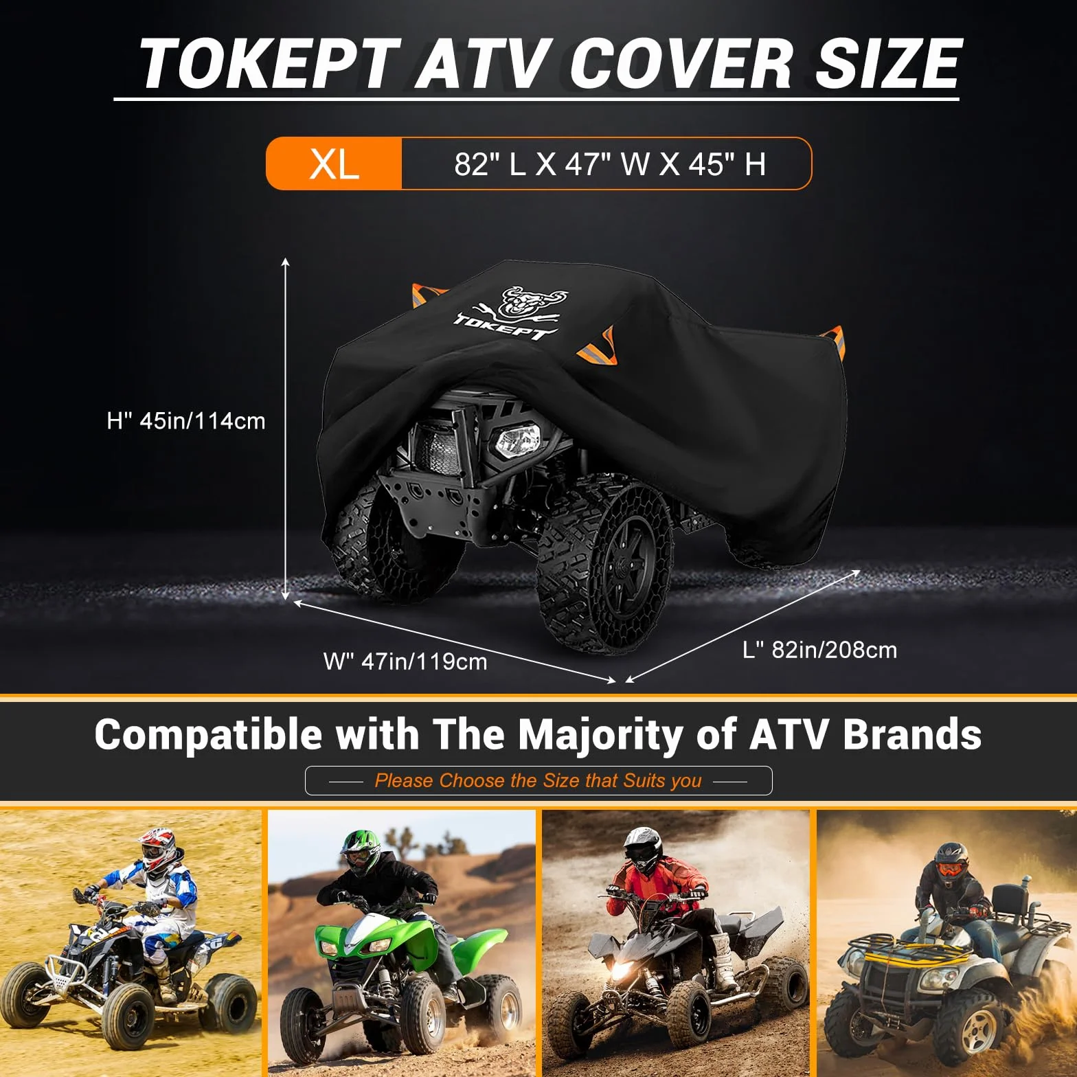Pokrowiec na ATV, wodoodporny, wytrzymały pokrowiec na czterokołowiec i quada, całoroczny, odporny na warunki atmosferyczne i UV, do Polaris″, Kawasaki, Yamaha, Suzuki, Honda (czarny, XL)
