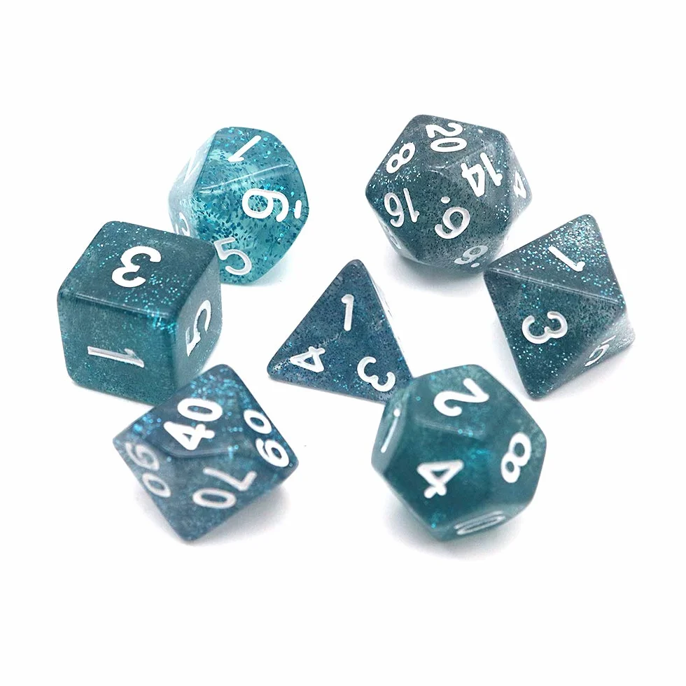 DollaTek Glitter Point Polyhedral Dice Set Gry sto?owe Ko?ci 3 zestawy ko?ci 3 x 7 (21 sztuk) Die Series D20 D12 D10 D8 D6 D4 DND DND RPG MTG Double Colors One Piece (niebieski)