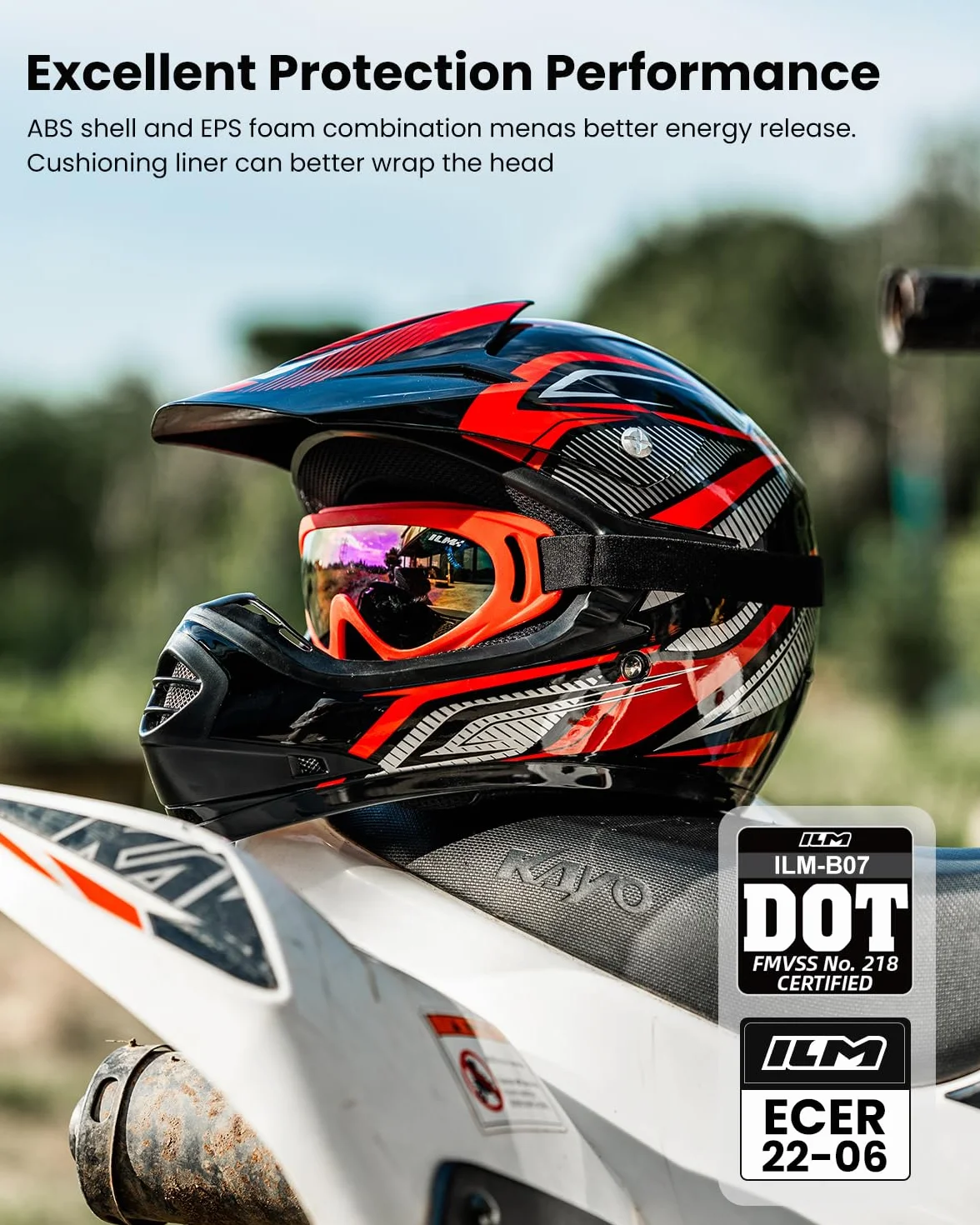 ILM Youth Kids ATV Motocross Helmet Goggles Sports Gloves Dirt Bike Motorcycle Off Road DOT Approved B07 (Youth-L, Red/Silver)