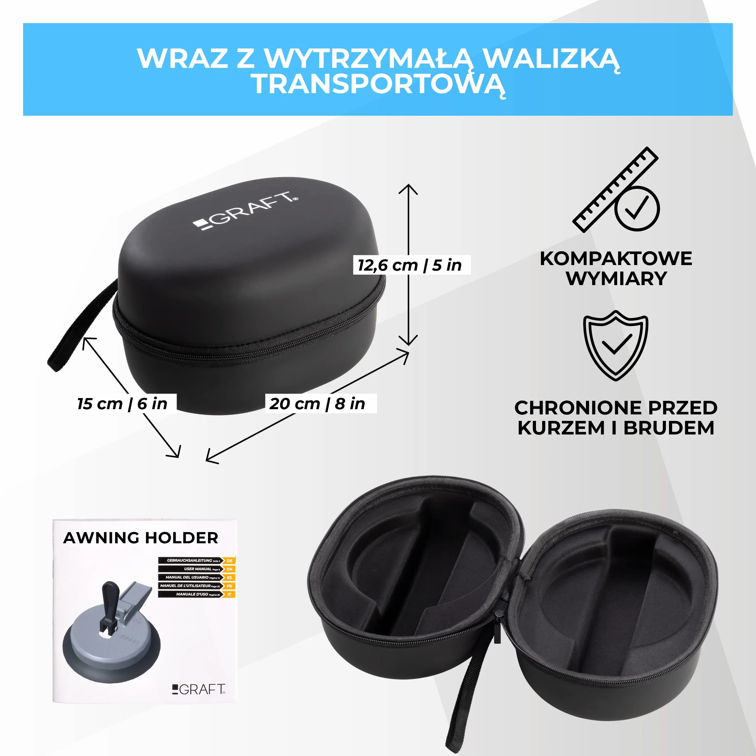 GRAFT Uchwyt do markizy (2 sztuki) | Uchwyt do stopy markizy | Uchwyt do stopy markizy do kampera, kempingu, przyczepy kempingowej | Do stopy markizy THULE, FIAMMA i DOMETIC | Akcesoria do markiz
