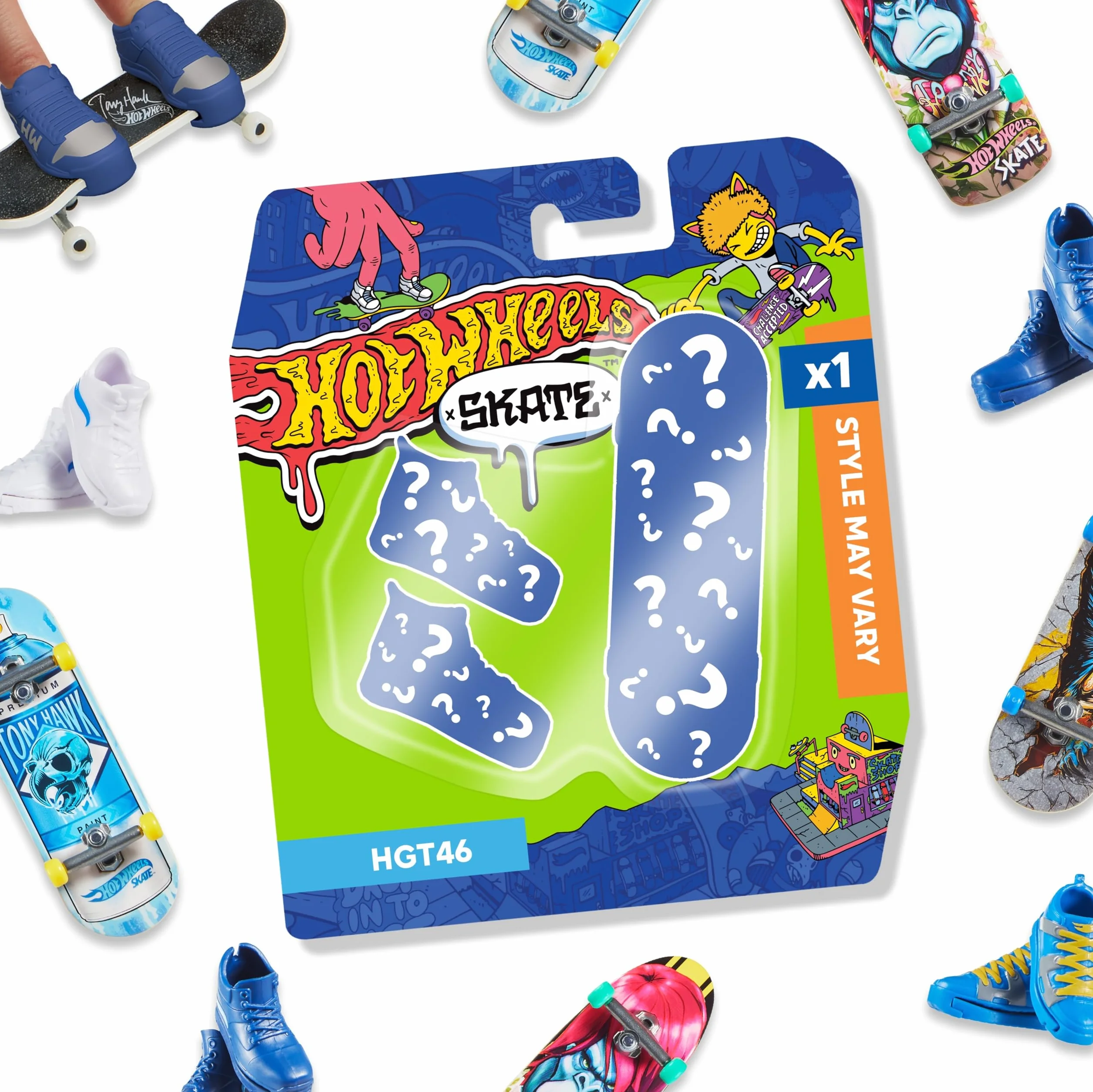 Hot Wheels Skate Tony Hawk Deskorolka do jazdy palcami + zdejmowana para butów na palce, zaprojektowane we współpracy z Tonym Hawkiem, HGT46
