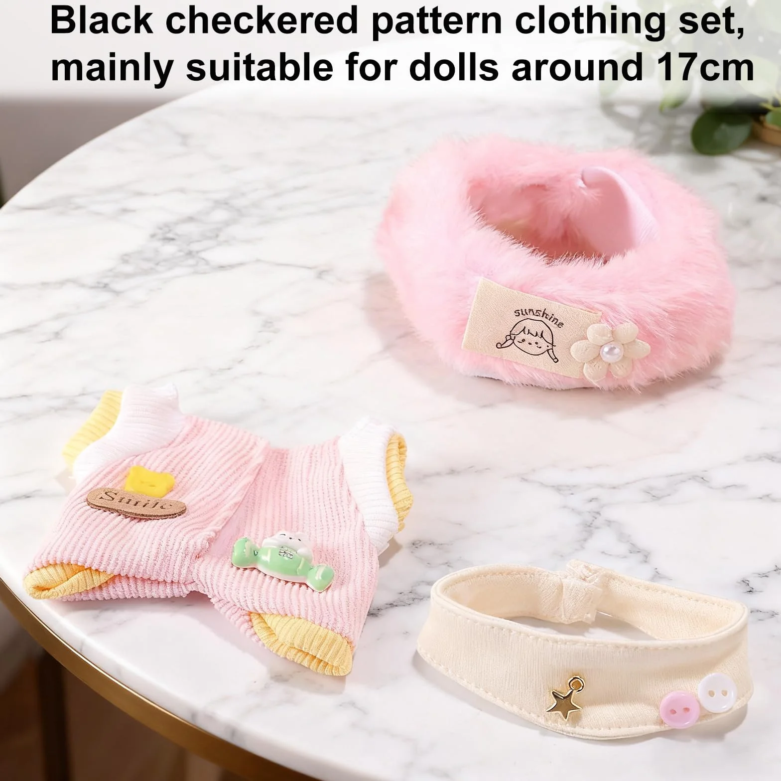 Lyreh 3szt 17cm Ubranek dla Lalki, Włączać 1 Kombinezon 1 Opaskę na Głowę i Szalik na Szyję Strój w Stylu Kawaii Sugar Bez Lalki w Zestawie