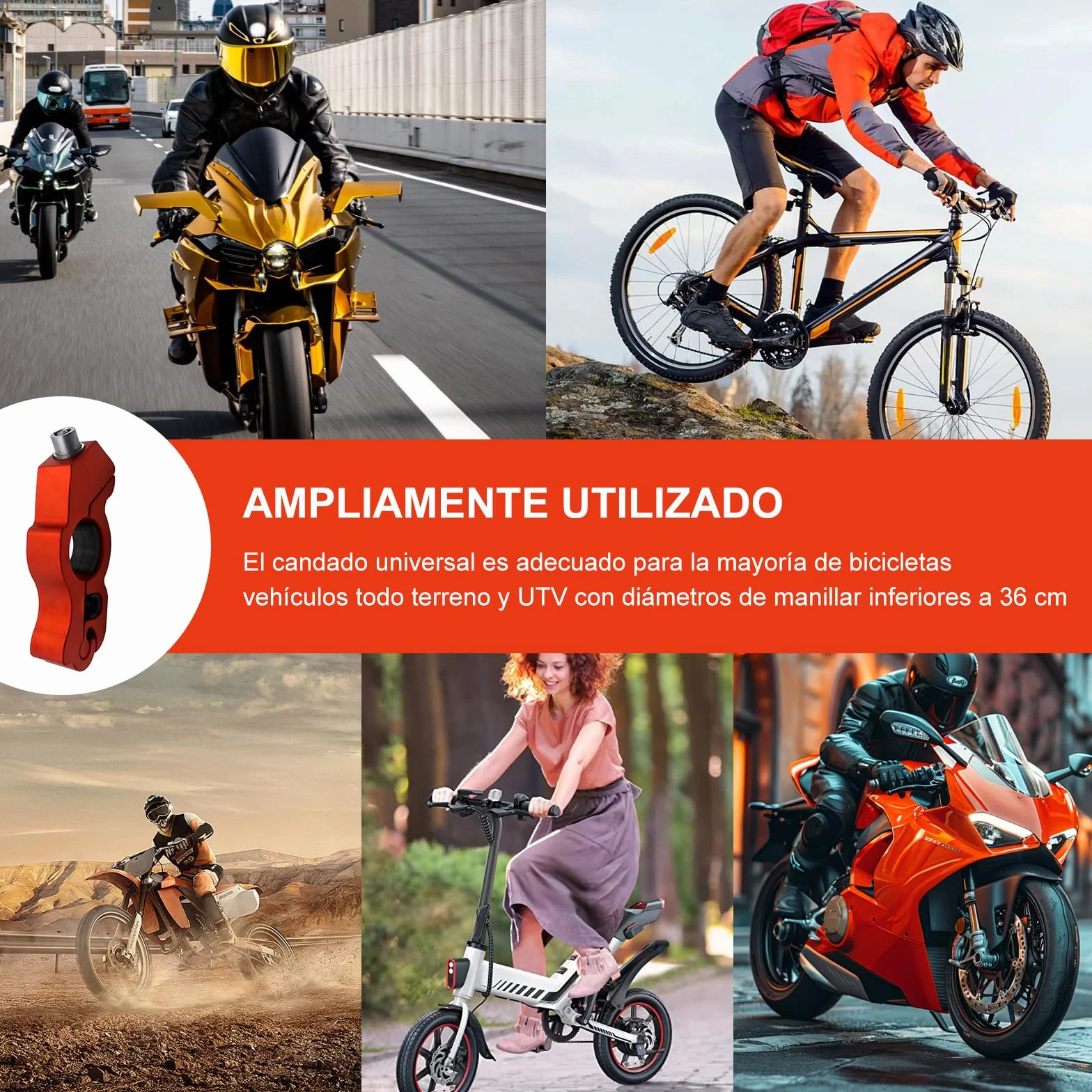 Heavy Duty Motorcycle Lock, Alloy Aluminum Anti-Theft, One Touch Lock Clip for Motorbikes, Scooters, Off-road, Red