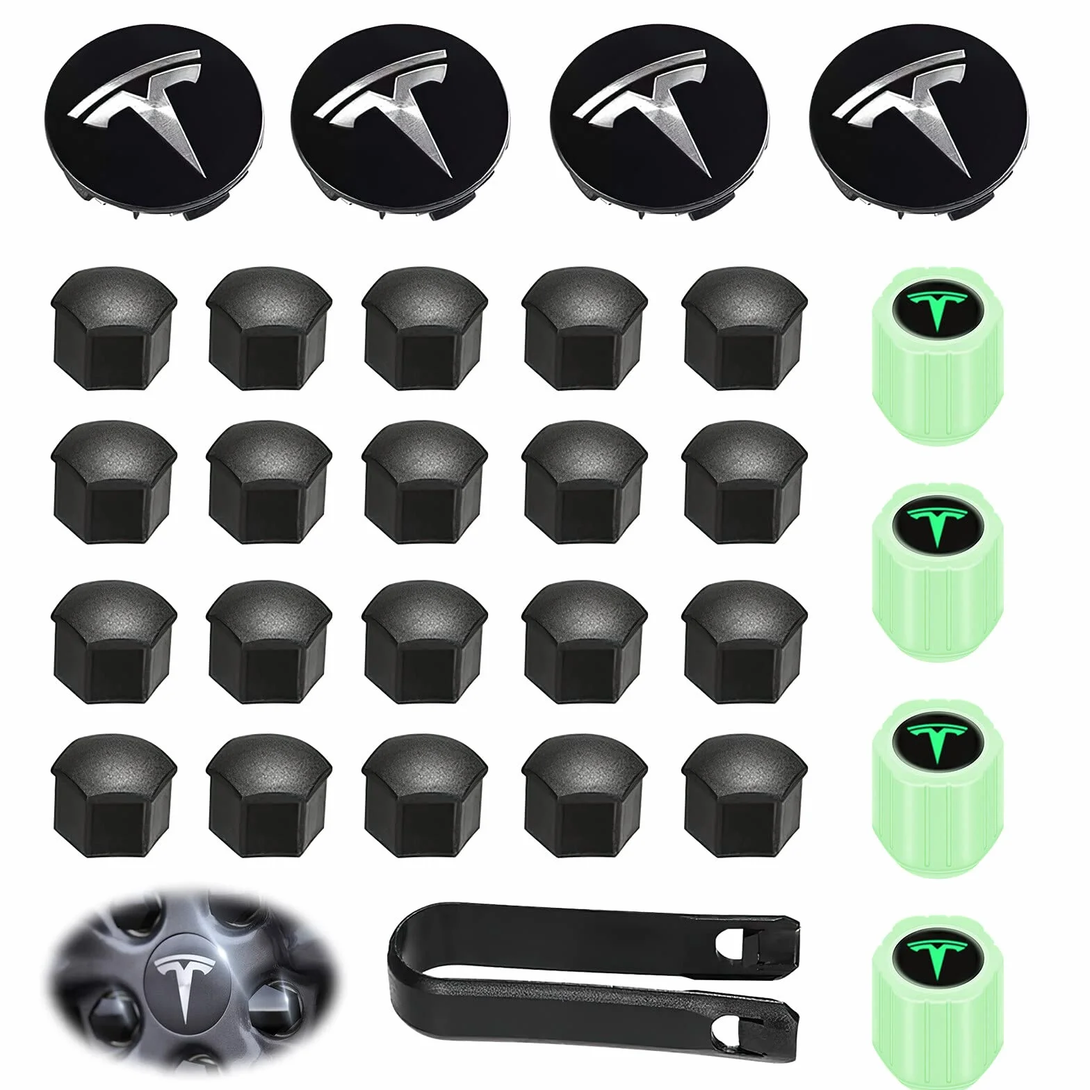 Tesla zestaw kołpaków centralnych z logo do Model Y, 3, S, X