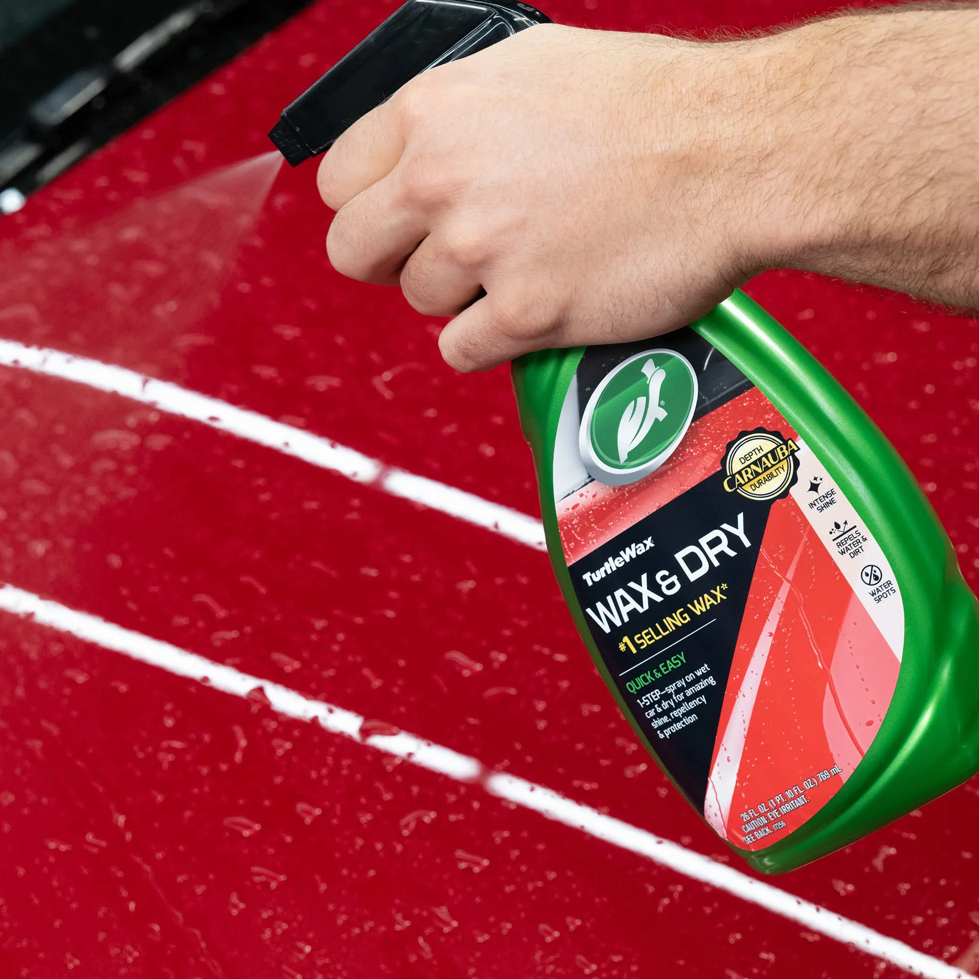 Turtle Wax 51800 Wax It Dry Wosk w sprayu samochodowym, 500 ml, łatwy jednoetapowy połysk i ochrona, formuła Carnauba i polimerowa, wodoodporny, bez smug, wykończenie na wysoki połysk