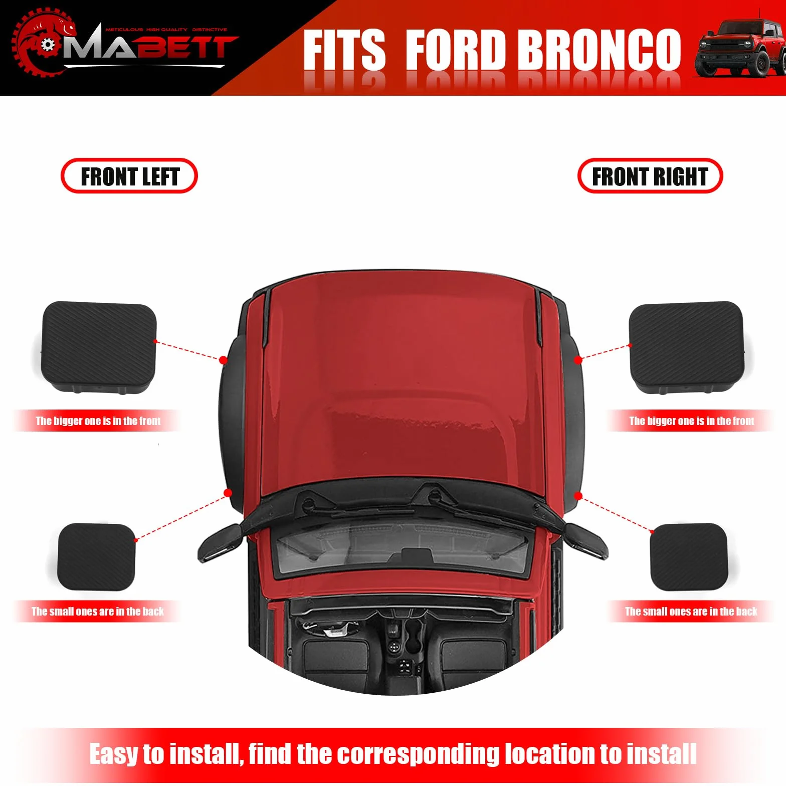 Mabett Wtyk przedniej osi do akcesoriów Ford Bronco 2021 2022 2/4-drzwiowy czarny gumowy korek ochrona 4 szt