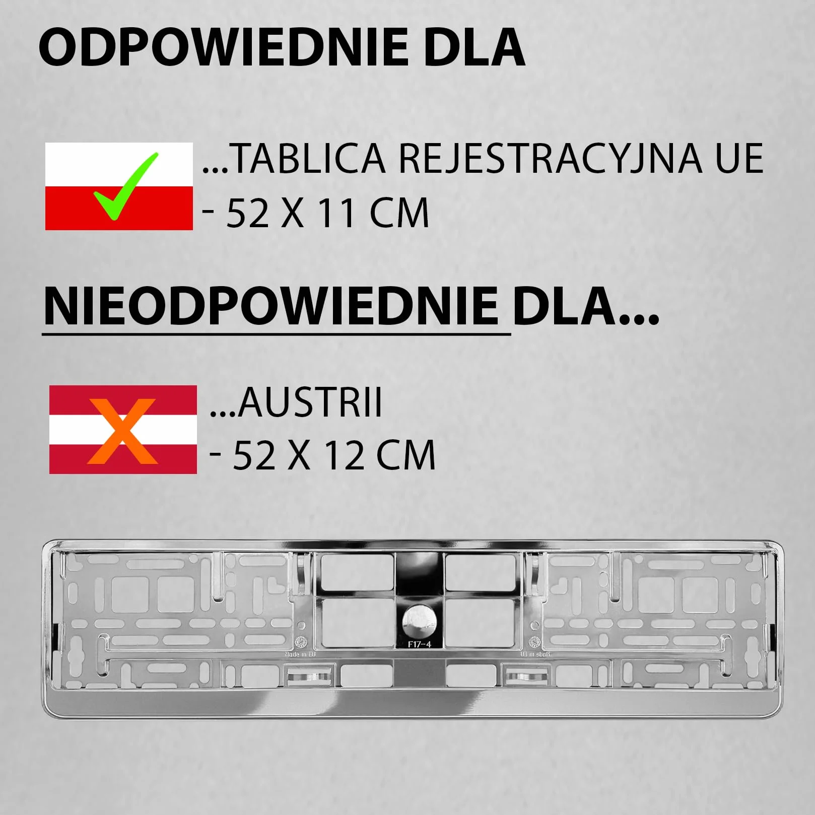 Uchwyt tablicy rejestracyjnej chrom 520x110 mm 2 szt. Ramka do tablic rejestracyjnych PL