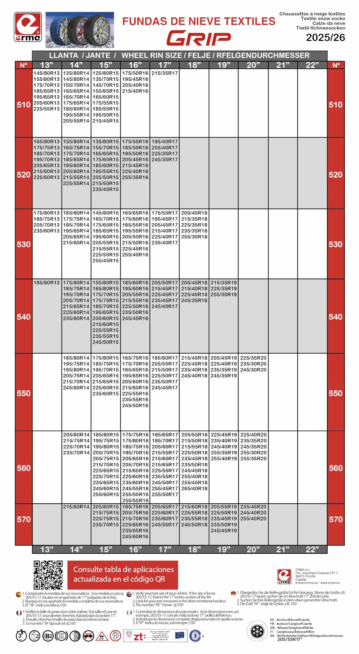 RD9 Grip tekstylne łańcuchy śniegowe rozmiar nr 540