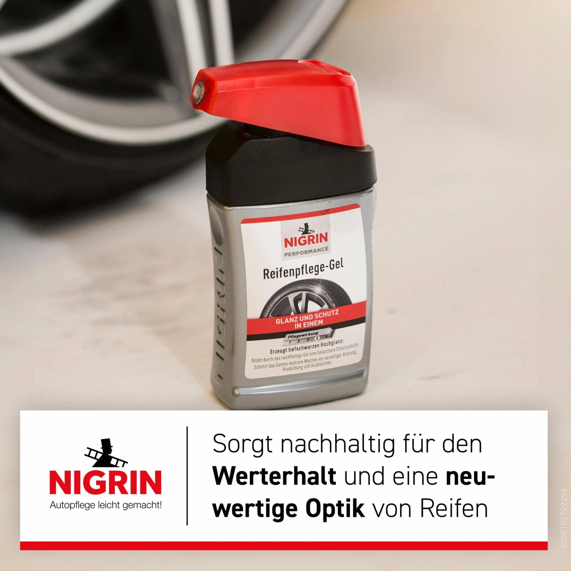 NIGRIN Żel do opon 300 ml chroni przed UV brudem solą z gąbką nakładania