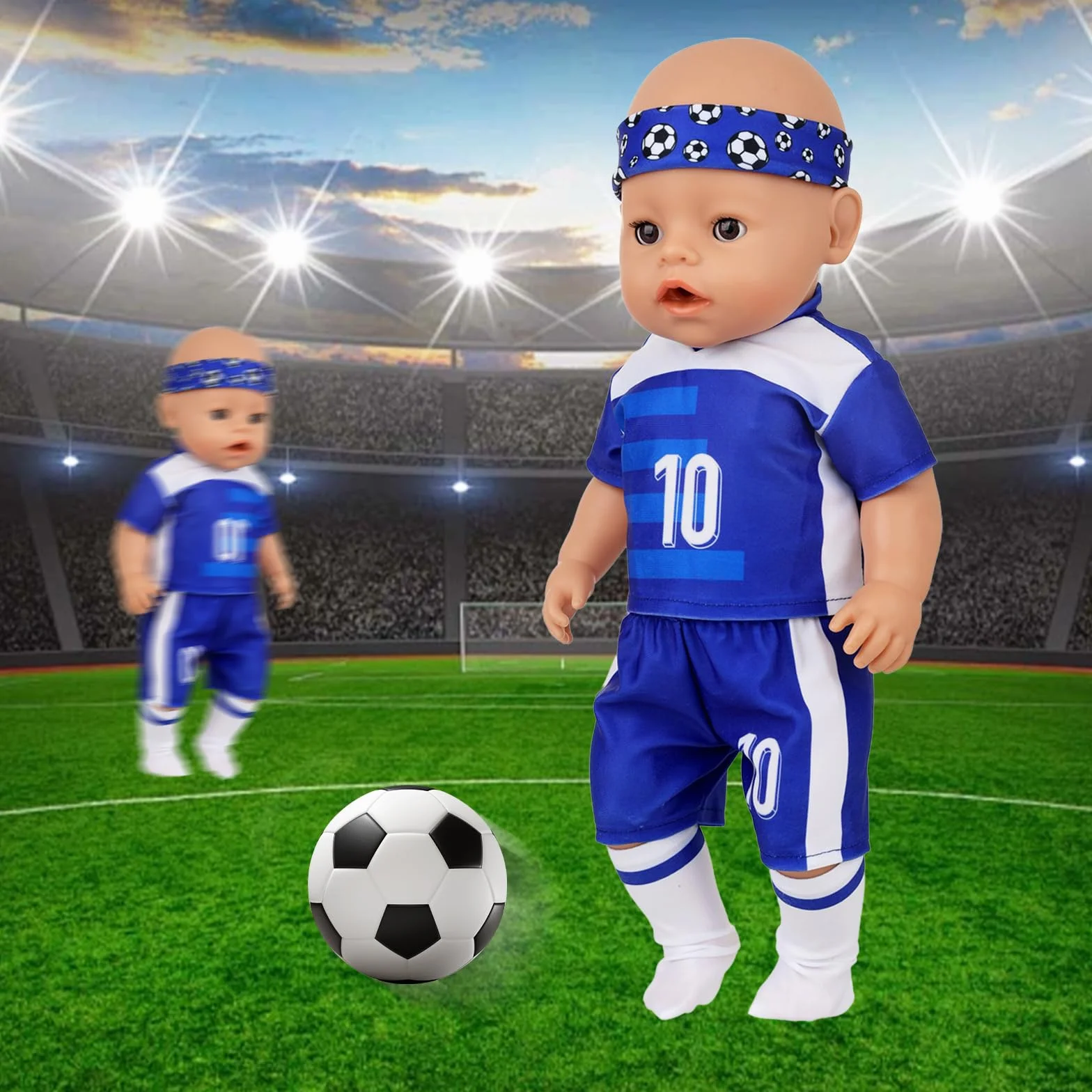 Ubranie dla lalek 35-43 cm stroje dla lalek, akcesoria dla lalek, 14 piłkarskich, modna odzież sportowa z topami, spodniami, opaskami do włosów, bransoletki, buty, okulary przeciwsłoneczne, skarpetki