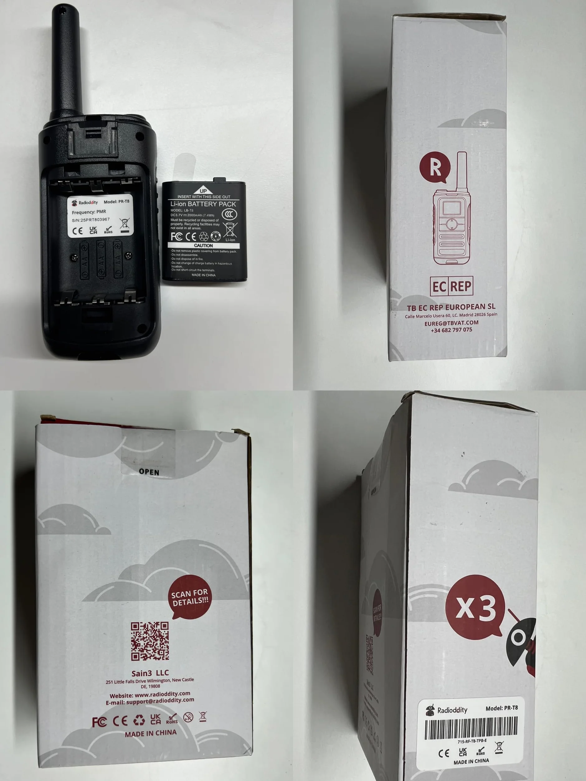Radioddity PR-T8 Walkie Talkie dla dzieci, PMR446 Dwukierunkowe radio z możliwością ładowania, daleki zasięg, funkcja połączeń grupowych, VOX, latarka, bateria 2000 mAh, ładowanie USB-C, do wędrówek,