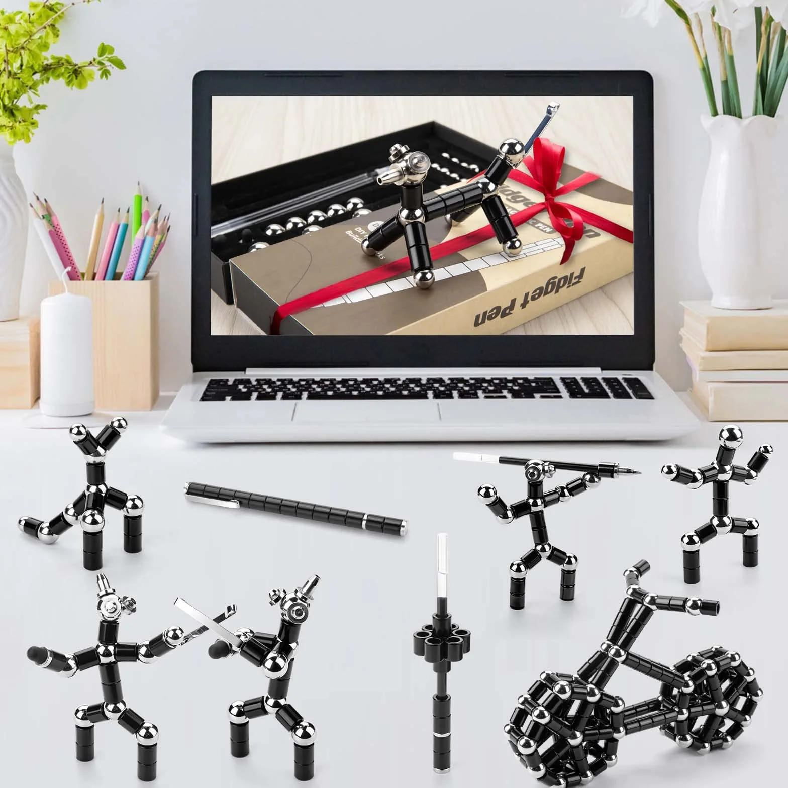 Tigerhu Fidget Pen, zabawki Fidget z długopisem kulkowym, wielofunkcyjne, odprężające, magnetyczne, fajne długopisy dla mężczyzn, kobiet, magnesy Fidget, fajne rzeczy, prezenty dla chłopców i