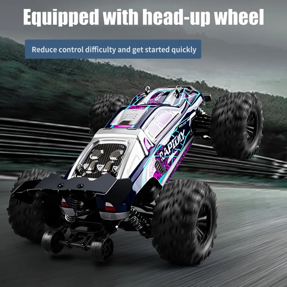 X-Verse 1:16 zdalnie sterowany samochód, silnik z szczotką węglową 50 km/h RC High Speed Offroad Drift Racing, 2,4 GHz 4WD All Terrain Offroad, samochód wyścigowy, 3 baterie (fioletowy)