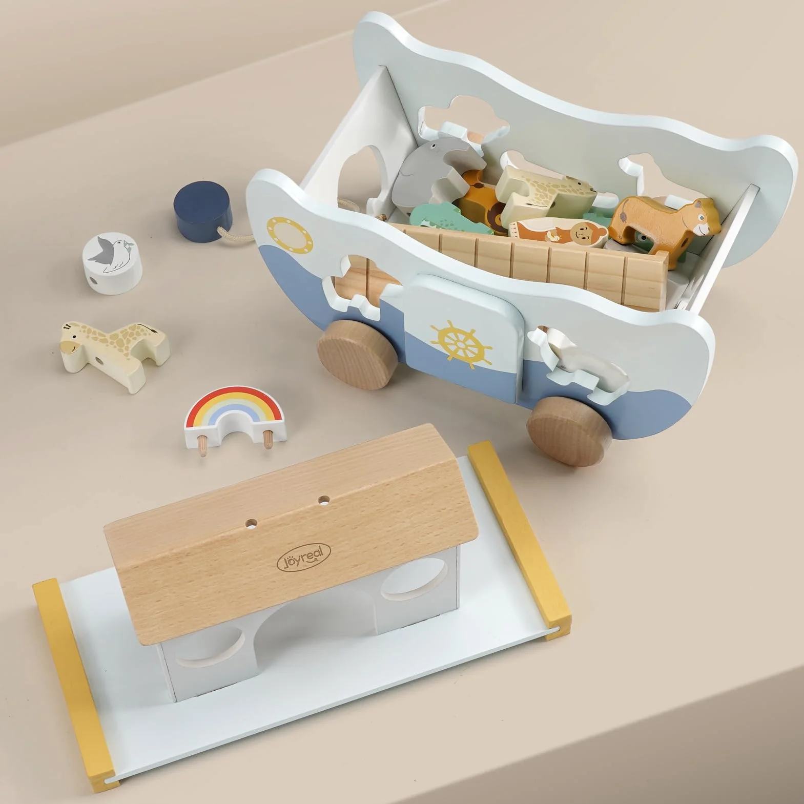 Joyreal Arka Noego Wood - Prezenty na chrzest, Zabawki Montessori dla niemowląt, Gry Edukacyjne Sorter Kształtu, Zabawki Stackable, Prezent Dziewczyna Chłopiec