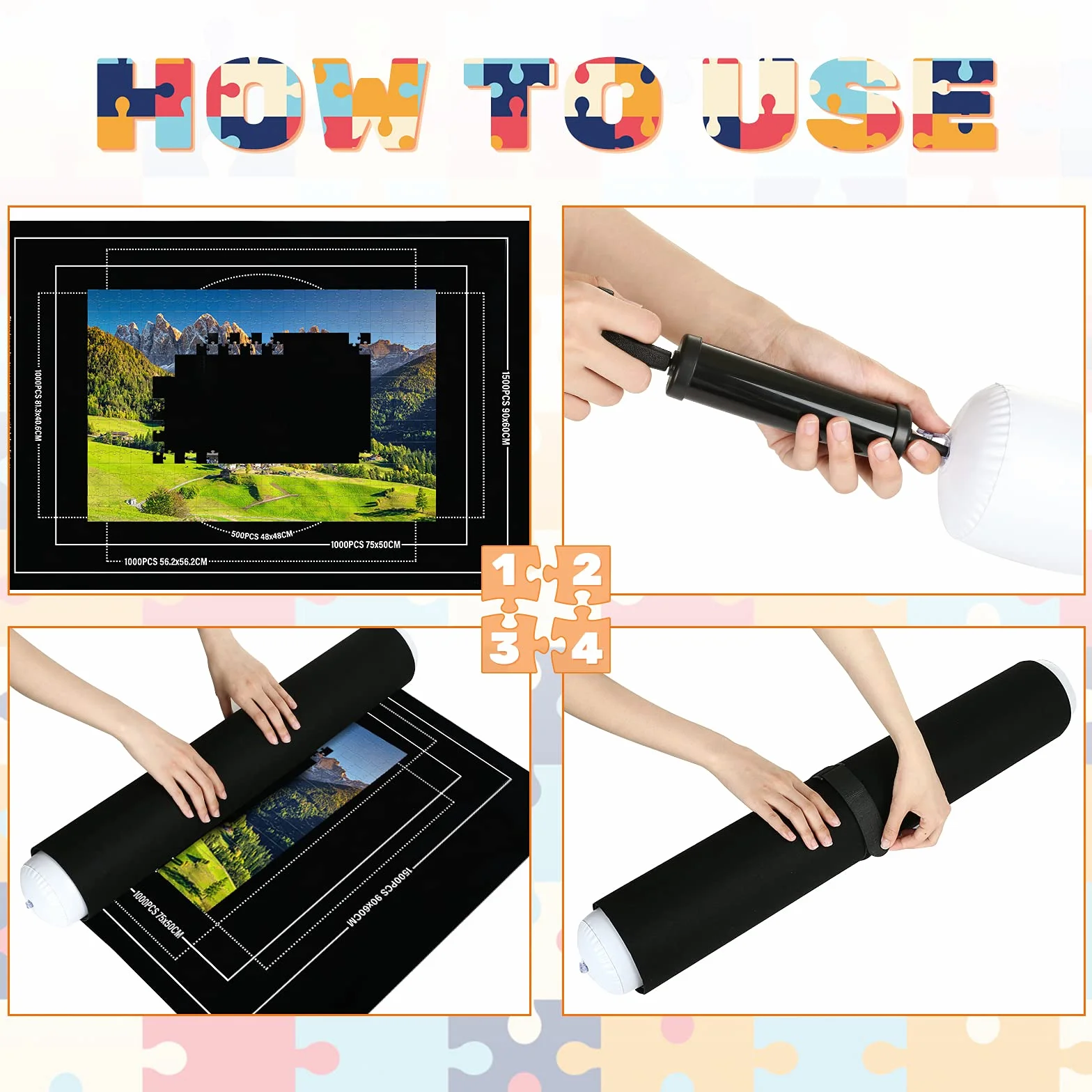 LIHAO Zestaw mat do przechowywania puzzli, do przechowywania puzzli, do 1500 sztuk puzzli, kolor czarny