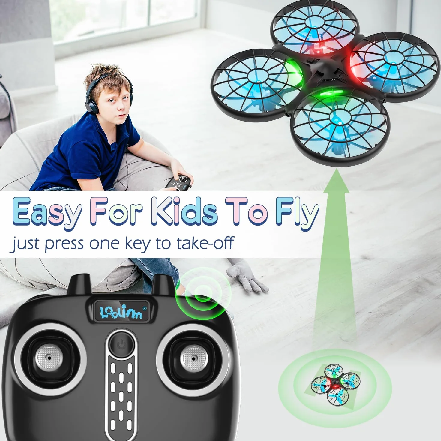 Loolinn | dron dla dzieci – mini dron, RC Quadrocopter z technologią antykolizyjną / 360° flips/tryb sterowania ręcznego/dostarczane są dwa baterie (Prezent dla dzieci)