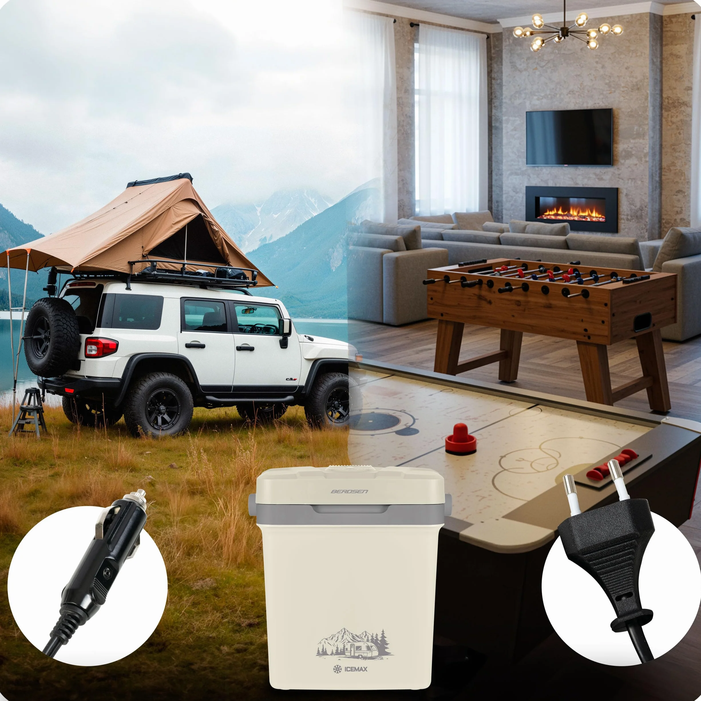 Berdsen Lodówka Turystyczna Do Samochodu i Gniazdka 12V/230V Z Funkcją Grzania USB 32 x 25 x 43 cm 26 l Niebieska