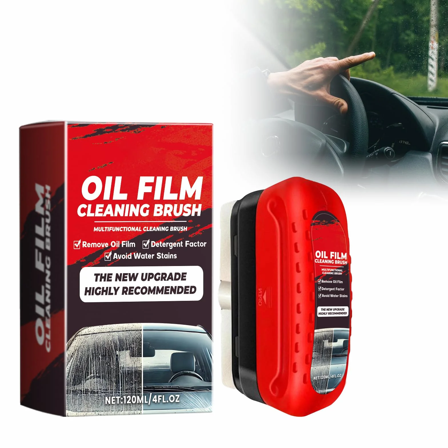 Automotive Oil Film Cleaning Brush, Hydrofobowa powłoka przedniej szyby, Powerful Car Glass Oil Film Stain Emover, Automotive Oil Film Cleaning Brush, płyn do czyszczenia folii olejowej Szkło, 01