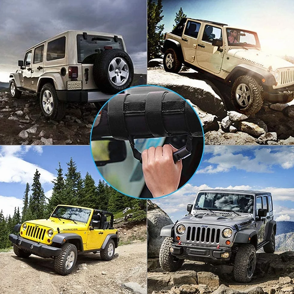 Zestaw 2 uchwytów kompatybilnych z Jeep Wrangler TJ YJ JK 3 paski 1987-2020 (CZARNY)