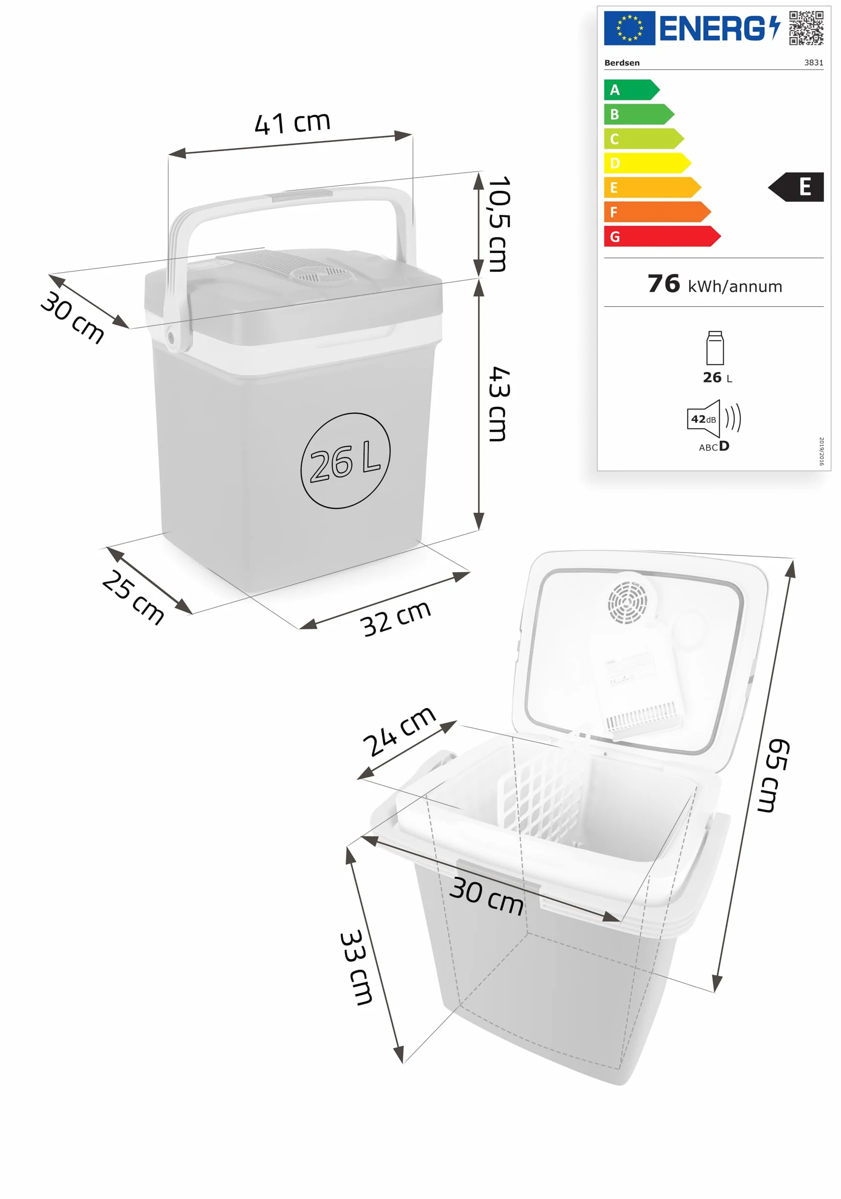 Berdsen Lodówka Turystyczna Do Samochodu i Gniazdka 12V/230V Z Funkcją Grzania USB 32 x 25 x 43 cm 26 l Niebieska