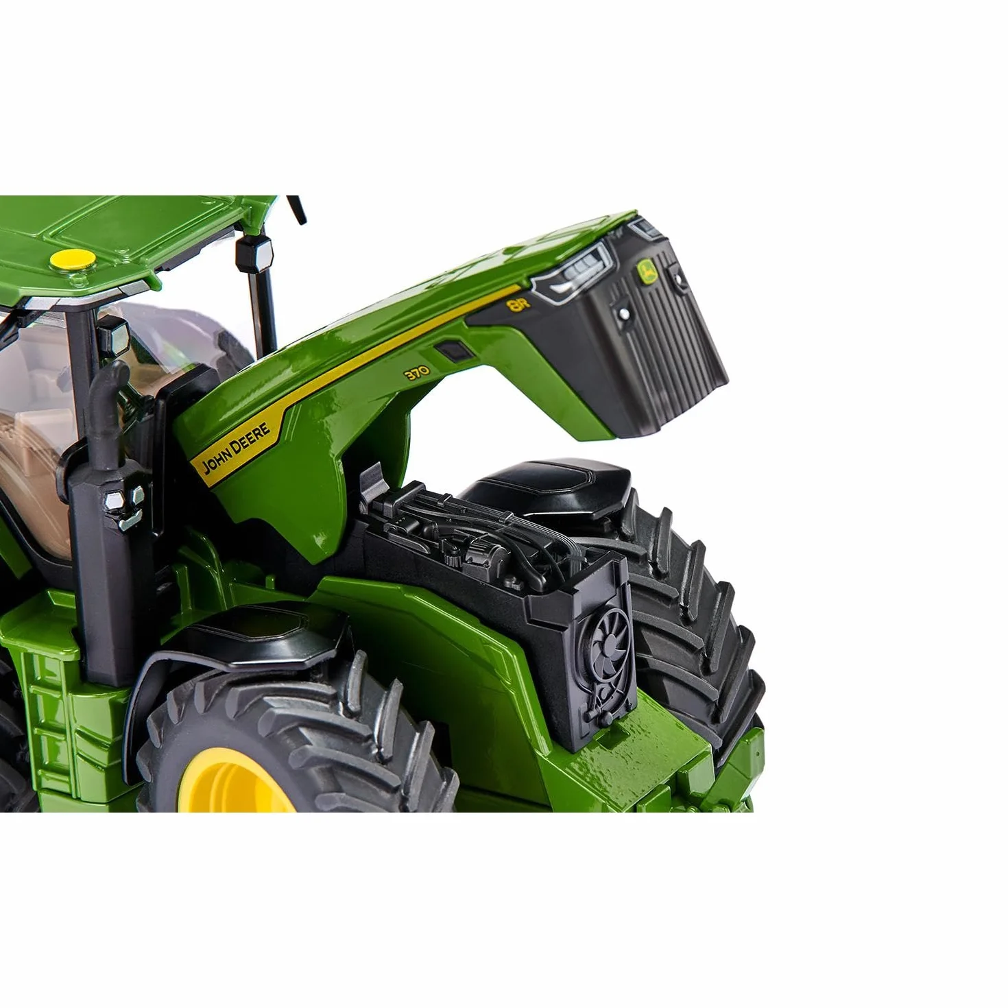 Siku 3290, John Deere 8R 370, 1:32, Metal,Tworzywo sztuczne, Zielony, Z obciążeniem przednim, Otwierana pokrywa silnika