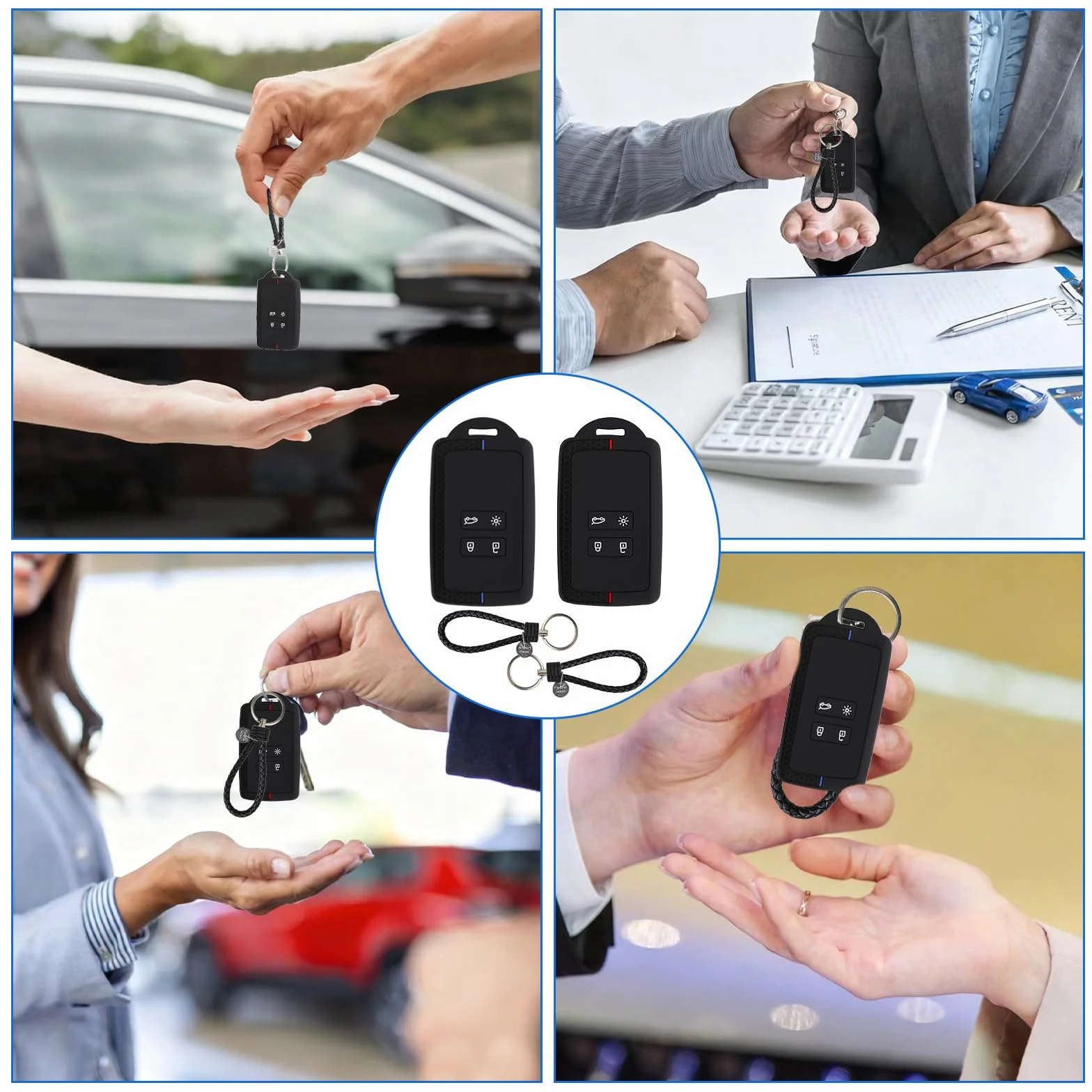 2 sztuki etui na klucze samochodowe Kompatybilne z Renault Clio Megane Kadjar Captur Koleos Kangoo Talisman Duster Twingo Espace, etui z TPU na klucze 4 przyciski z zawieszką