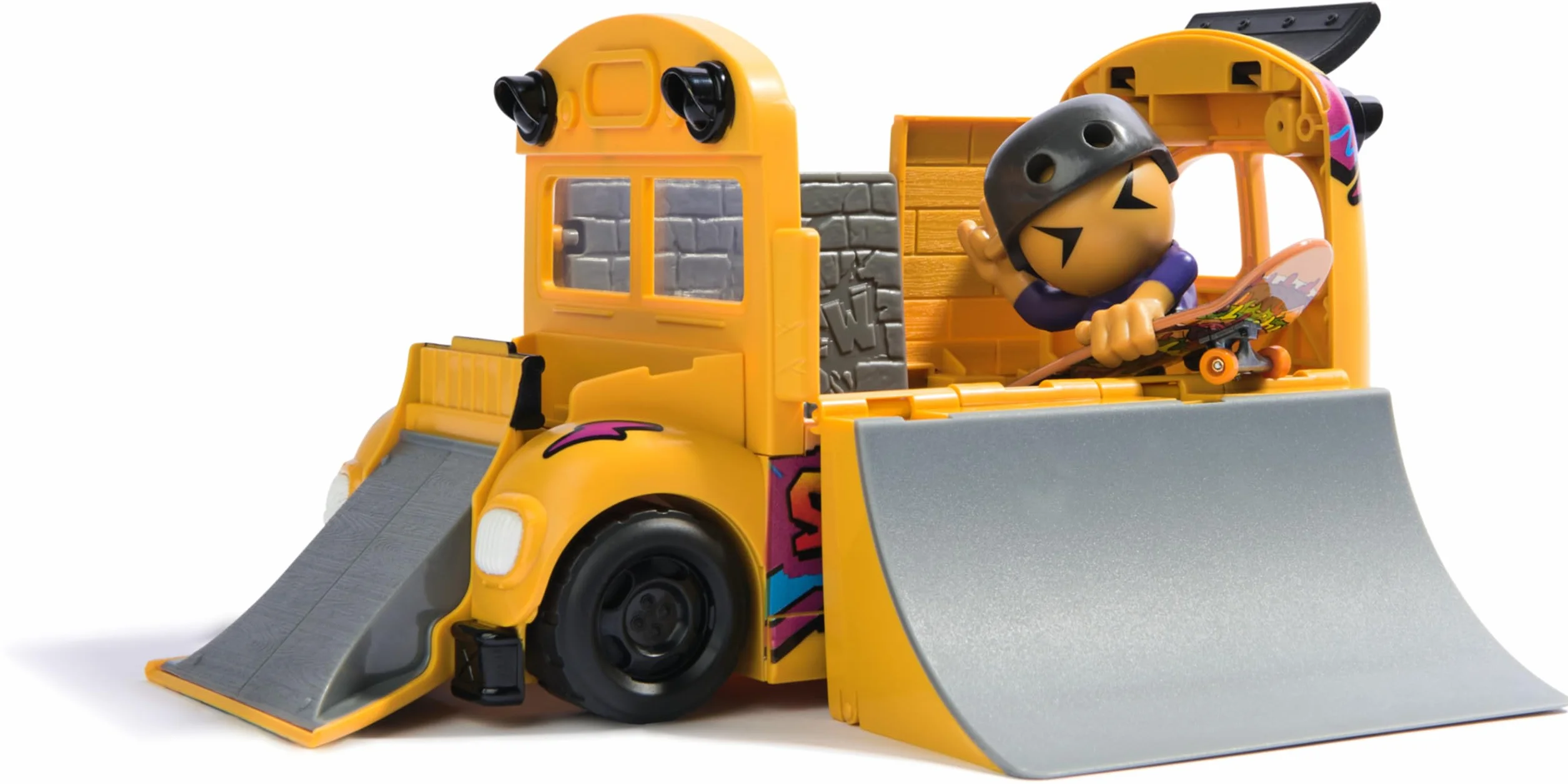 Tech Deck Sk8 Crew 2-w-1 Transformujący autobus Ultra Sk8 i schowek z podstrunnicą i figurką, kolekcjonerskie mini deskorolki, zabawki dla dzieci w wieku od 5 lat