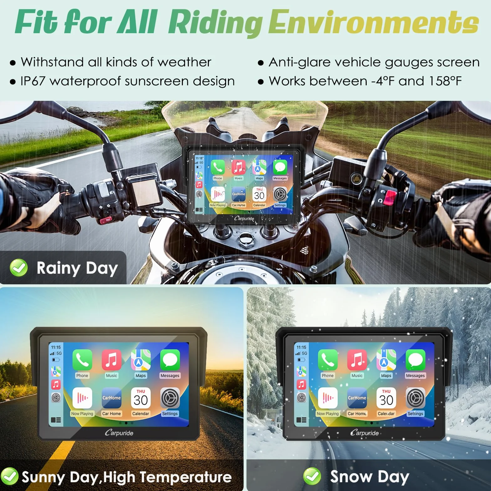 Carpuride W502 Wireless Carplay Android Auto przenośny ekran dotykowy 5 cali nawigacja GPS Bluetooth wodoodporny IP67 motocykl stereo 64GB