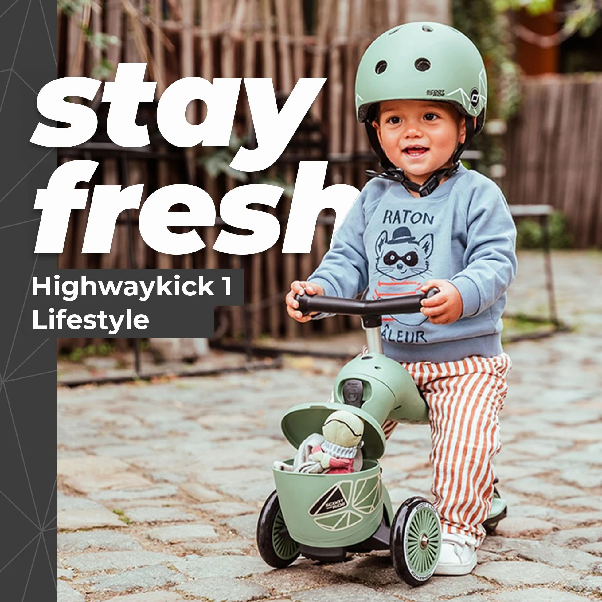 Scoot & Ride Unisex – Baby Highwaykick 1 Lifestyle Kickboard z siedziskiem i pojemnikiem (zielona)