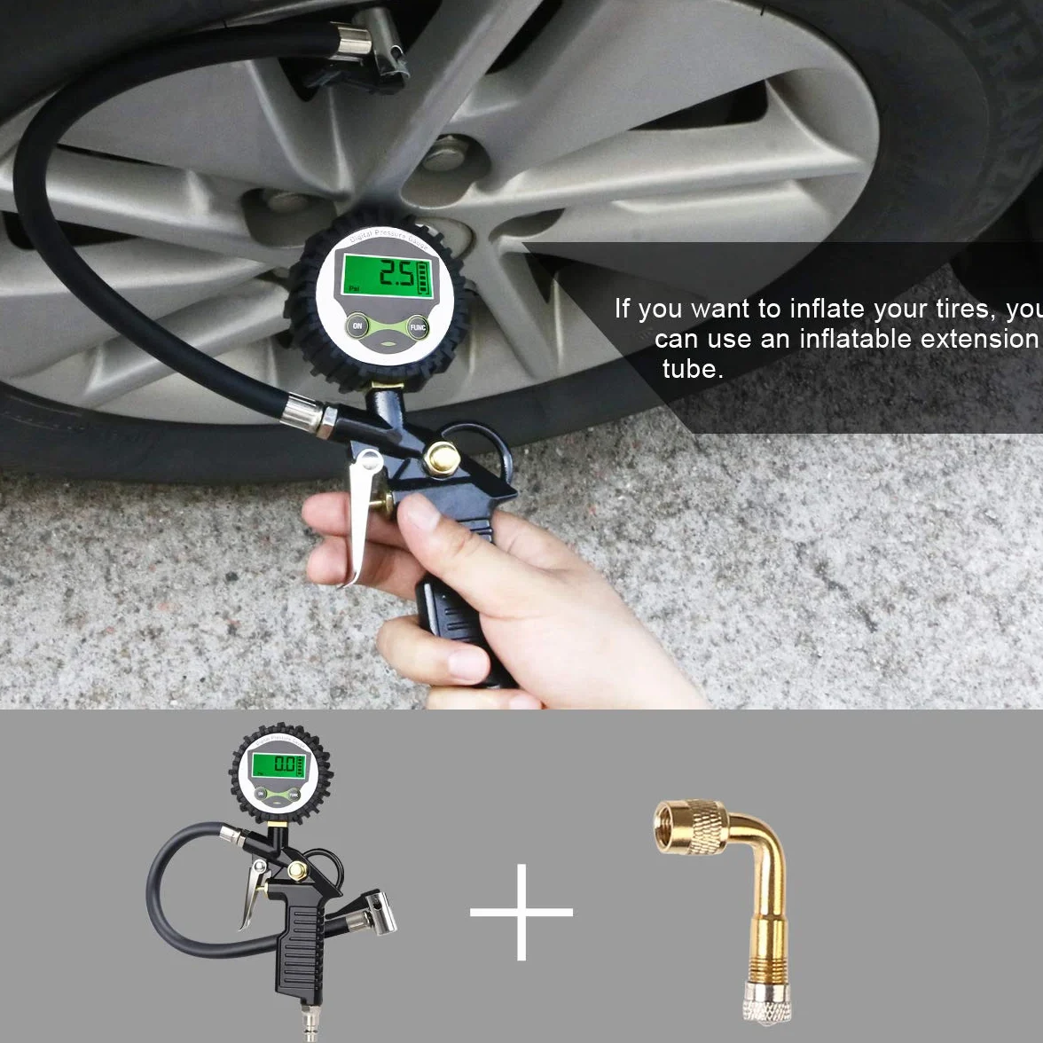 Manometr do pompowania opon 220 PSI z narzędziem do rdzenia zaworu czarny