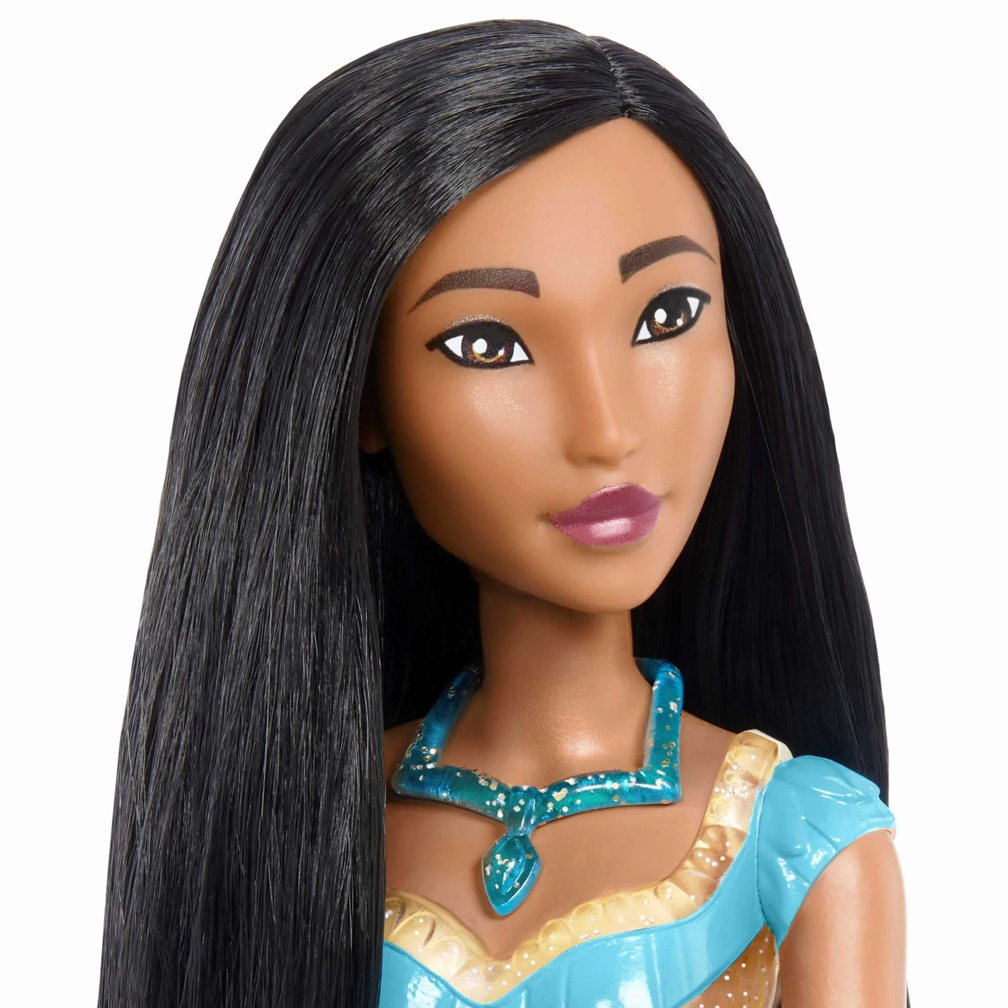 Mattel Księżniczka Disneya Pocahontas Lalka z punktami zgięcia, błyszczącym ubrankiem i akcesoriami inspirowanymi filmem Disneya, prezent dla dzieci HLW07