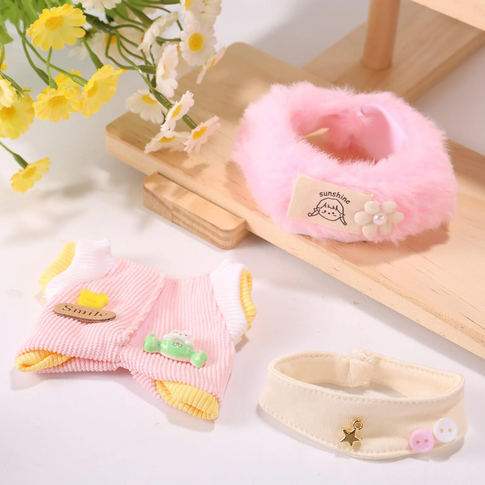 Lyreh 3szt 17cm Ubranek dla Lalki, Włączać 1 Kombinezon 1 Opaskę na Głowę i Szalik na Szyję Strój w Stylu Kawaii Sugar Bez Lalki w Zestawie