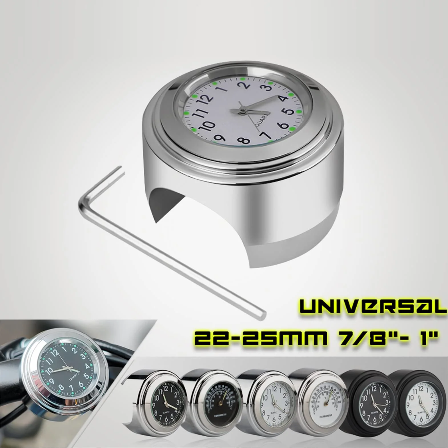 Shkalacar Kierownica motocykla zegar i termometr - wodoodporny zegarek cyfrowy montowany na kierownicy 22 mm-25,4 mm (7/8 cala-1 cala)