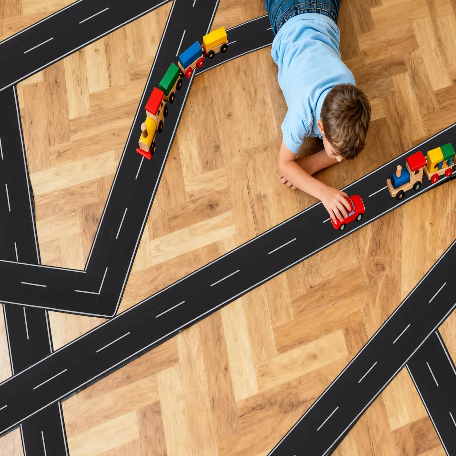 2 Rolki Czarnej Taśmy Drogowej, 10m Prosta Taśma Drogowa do Samochodów Zabawek Wielokrotnego Użytku & Łatwa Oderwania Taśmy Wyścigowe do Płaskich Podłóg