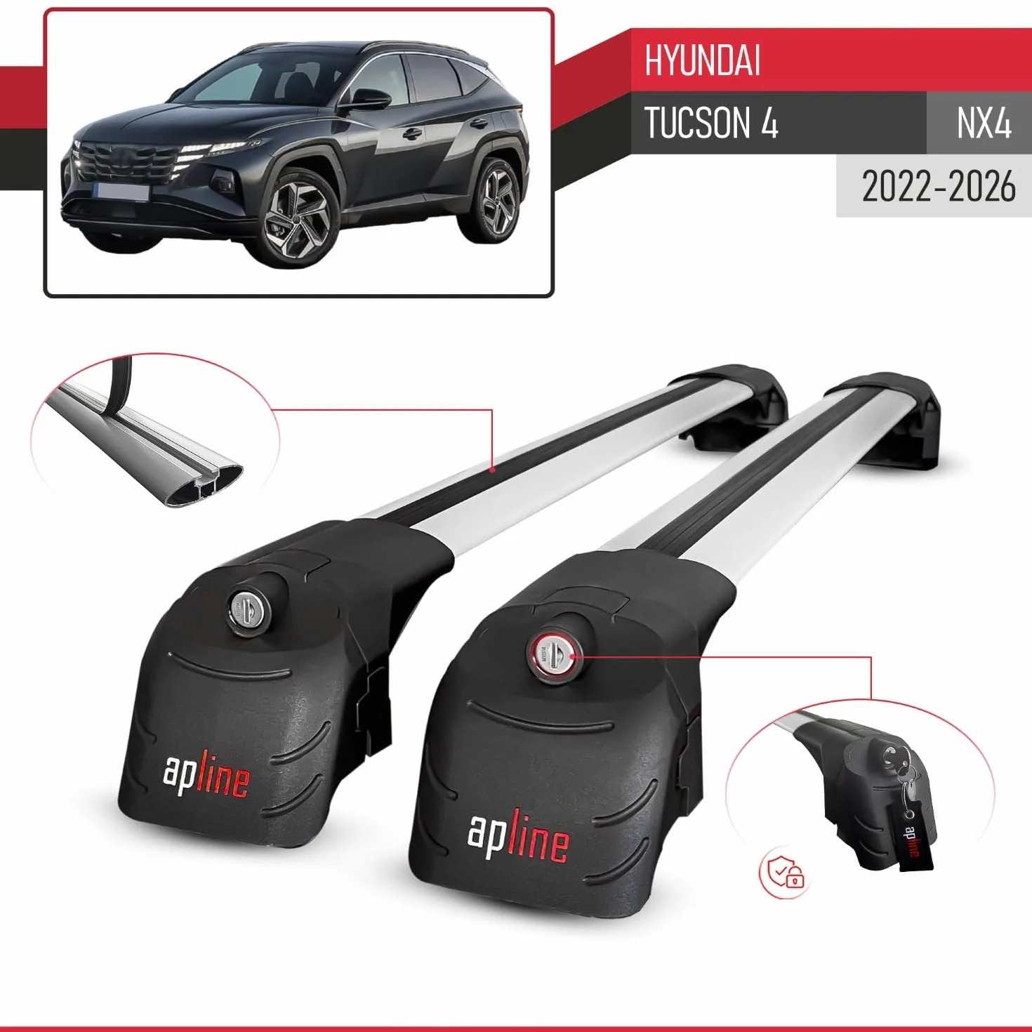 Relingträger Dachträger Hyundai Tucson 4 NX4 2022-2025 Aluminium Szary 2 pręty