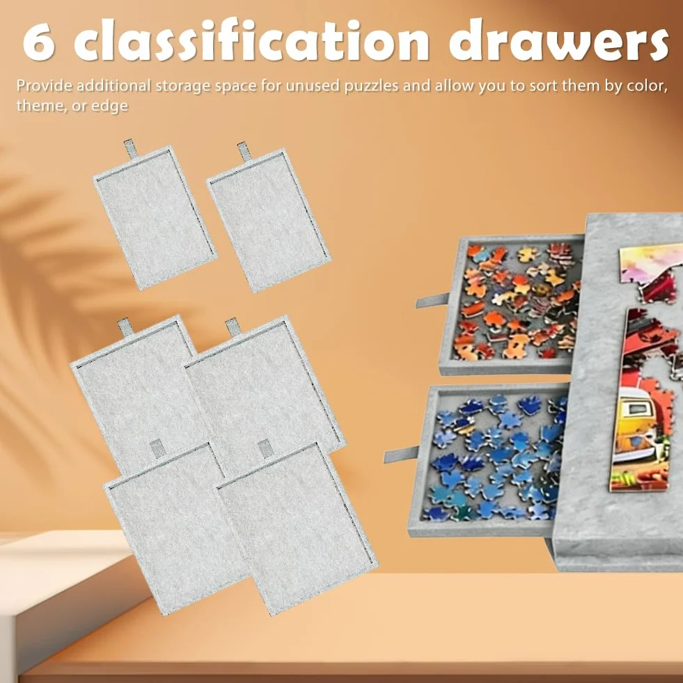 Odchylana deska do puzzli 2 w 1 ze stojakiem i pokrywą, lekka filcowa deska do puzzli z 6 szufladami dla dorosłych, przenośny filcowy stół do puzzli, do 1000 elementów, akcesoria do puzzli
