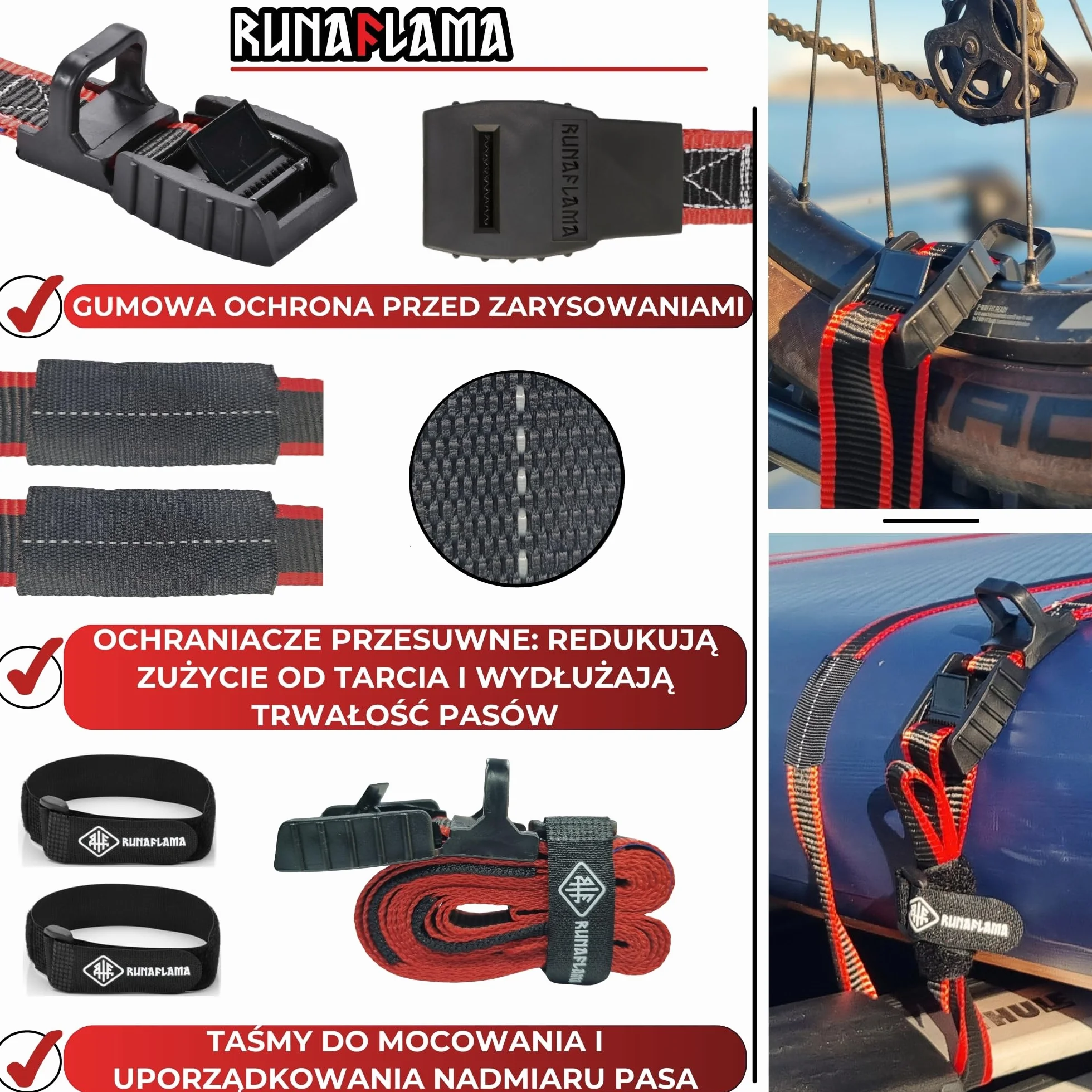 Pasy Transportowe z Klamrą 500 kg, Pasy Mocujące z Ochroną Antyrysową do Bagażnika Dachowego, Surf, Kayak, Paddle, Rowerów i Przyczepy, EN 12195-2, Zestaw 2 Pasy 3,5 m